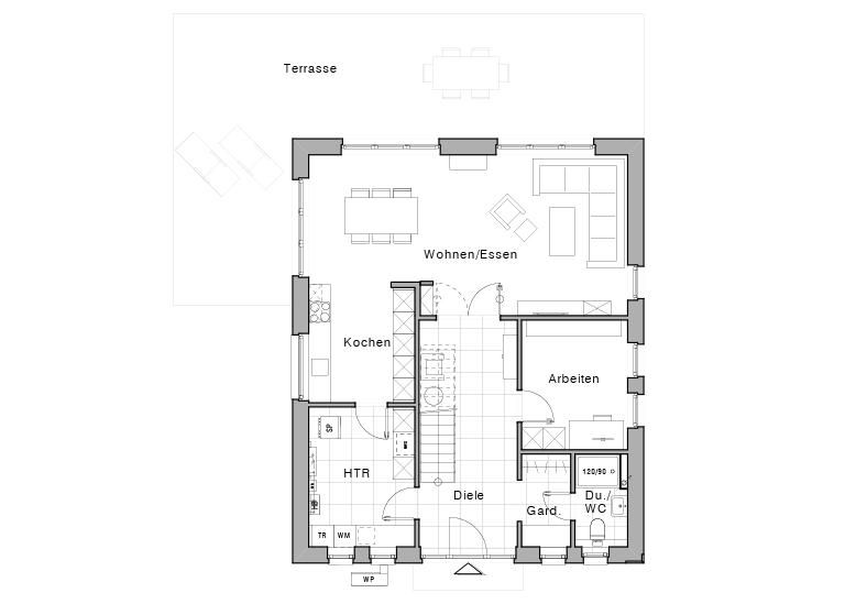 Grundriss Erdgeschoss eines Einfamilienhauses Maxime 620 von Viebrockhaus