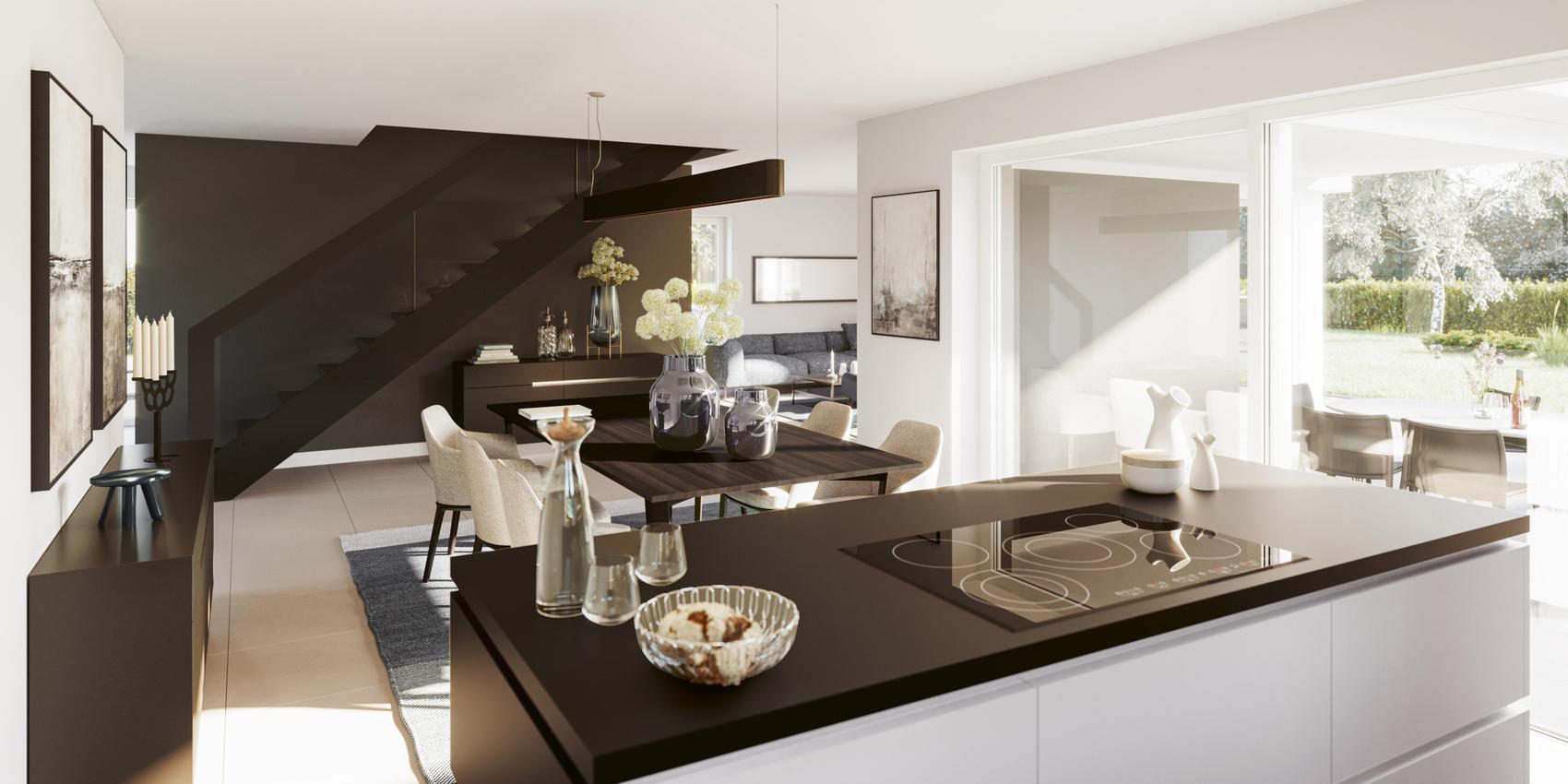 Ess- und Kochbereich und Treppenaufgang im Edition 360 II