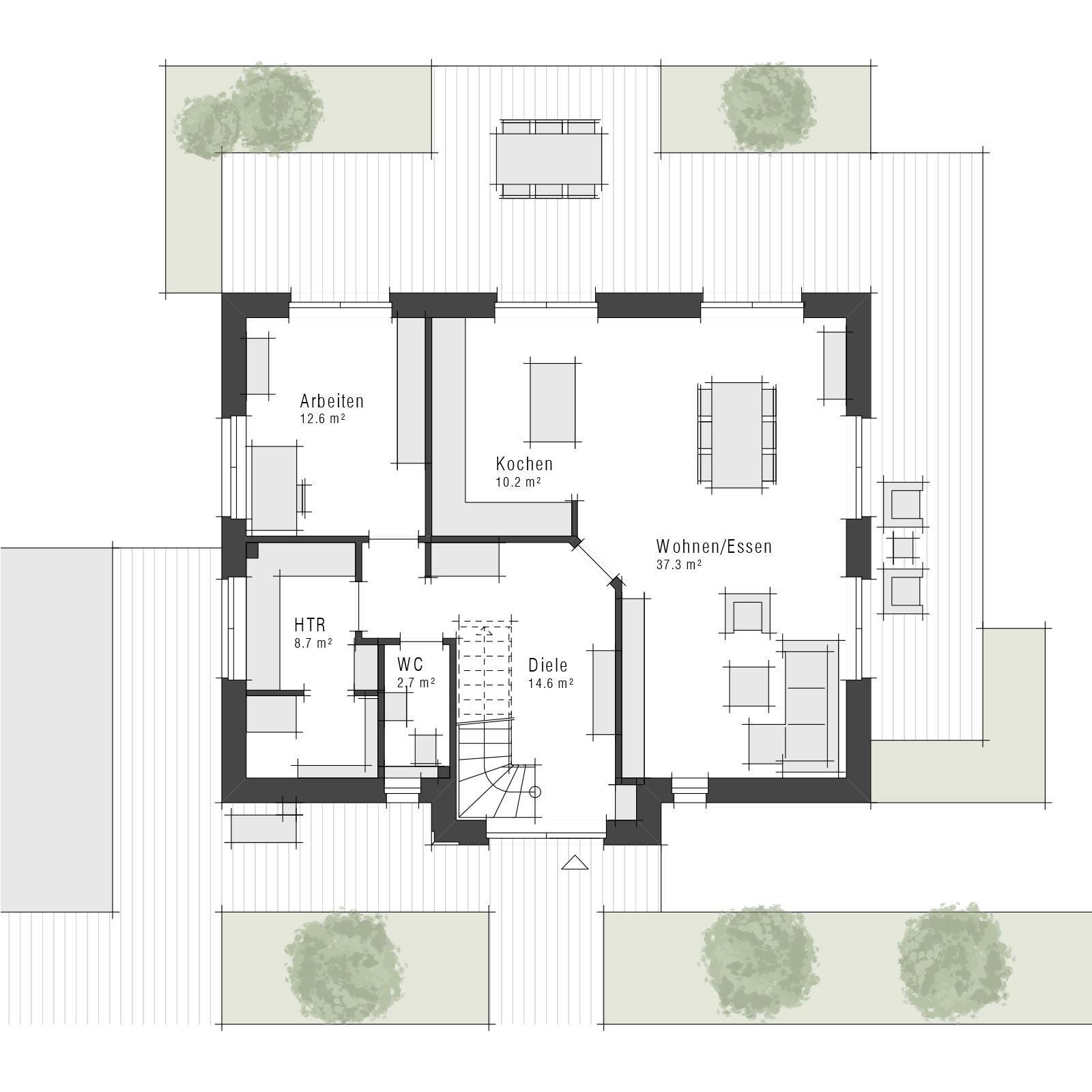 Grundriss Erdgeschoss Maxime 410 als Einfamilienhaus von Viebrockhaus