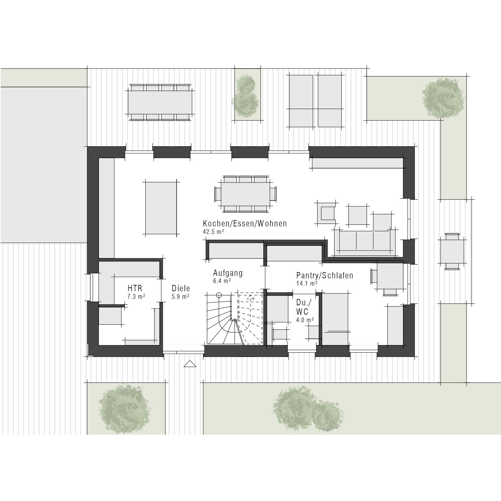 Grundriss vom Erdgeschoss mit Einliegerwohnung des V2 Limited - Einfamilienhaus von Viebrockhaus