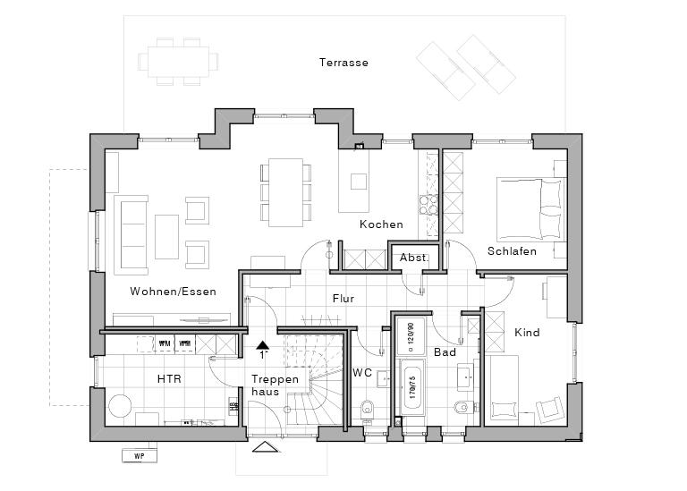 Grundriss Erdgeschoss Zweifamilienhaus Maxime 495 Z von Viebrockhaus