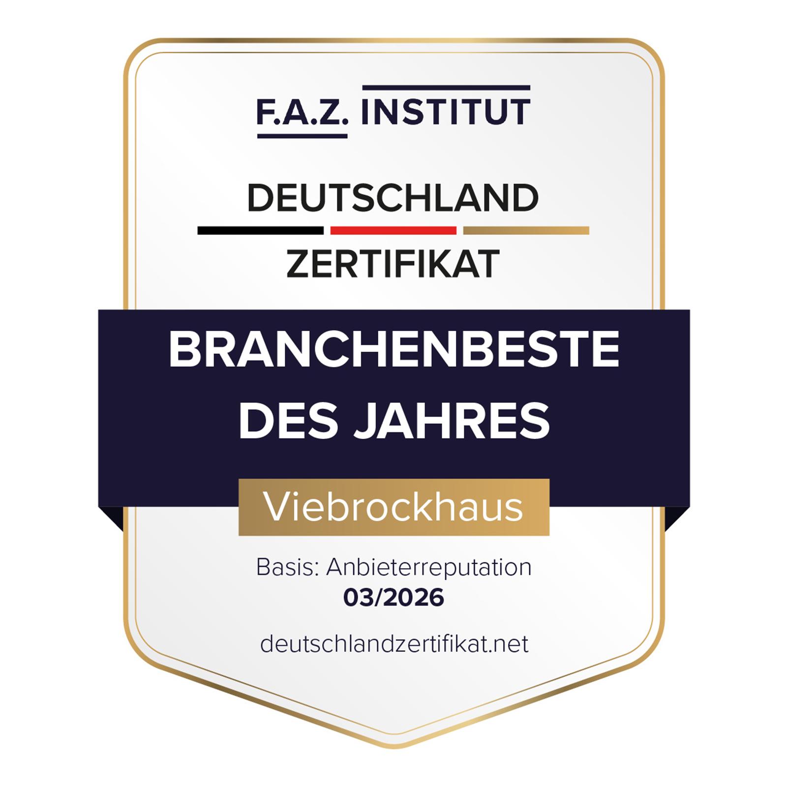 F.A.Z. Institut Deutschland-Zertifikat: Branchenbeste des Jahres 2026 – Viebrockhaus