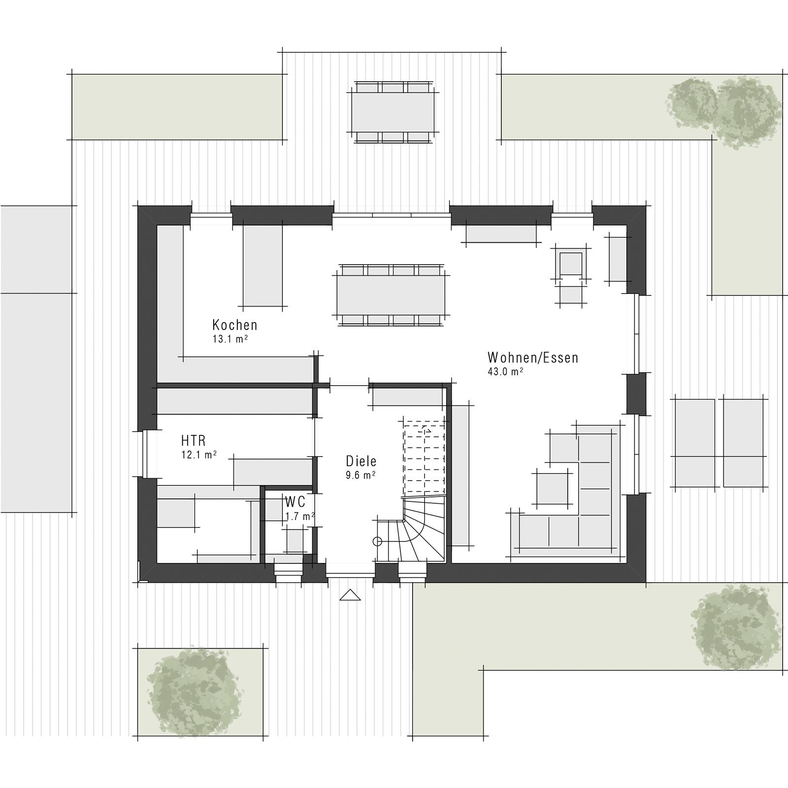 Grundriss Erdgeschoss des Maxime 300 als Einfamilienhaus von Viebrockhaus