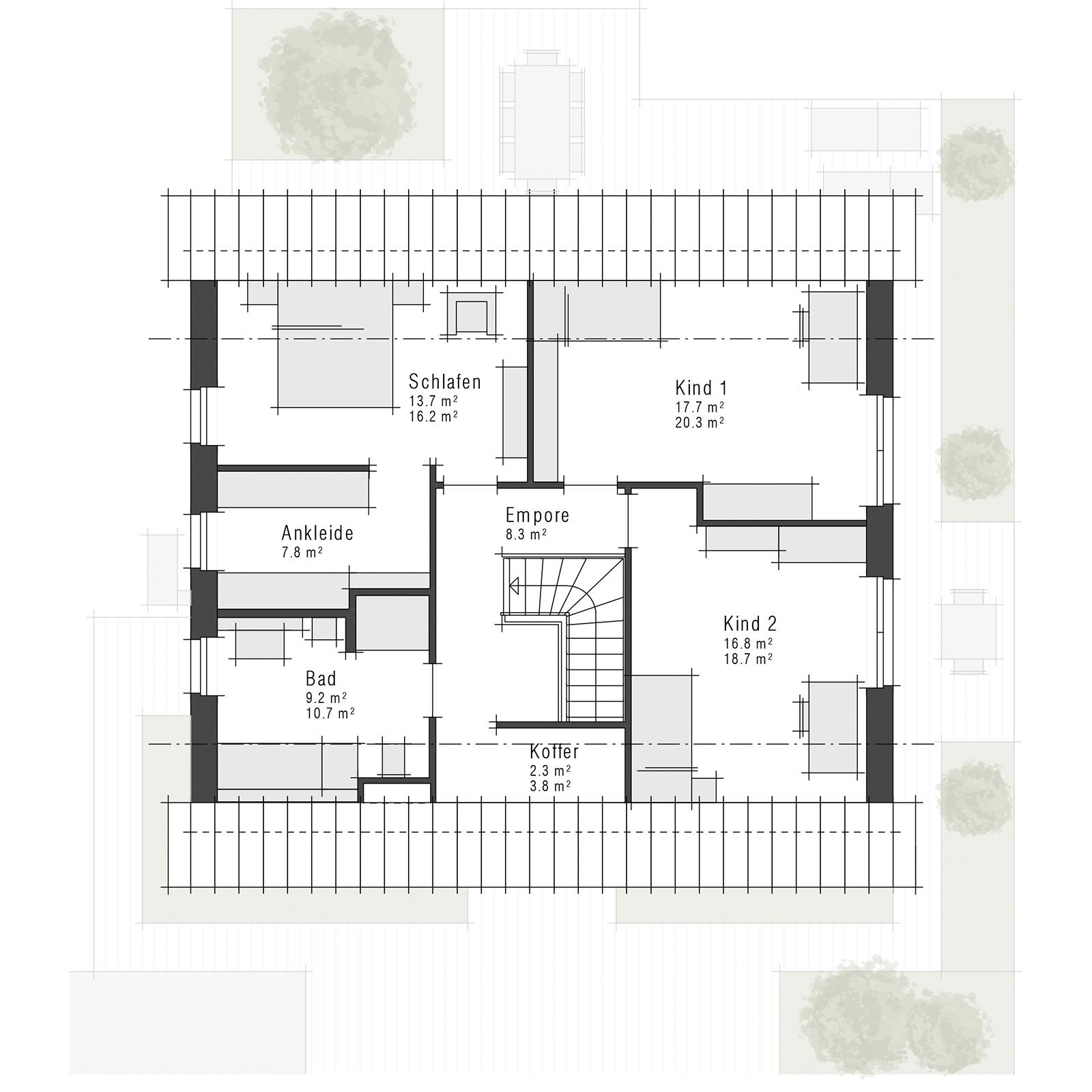 Grundriss Dachgeschoss eines Einfamilienhauses Maxime 610 von Viebrockhaus im Stil zeitlos