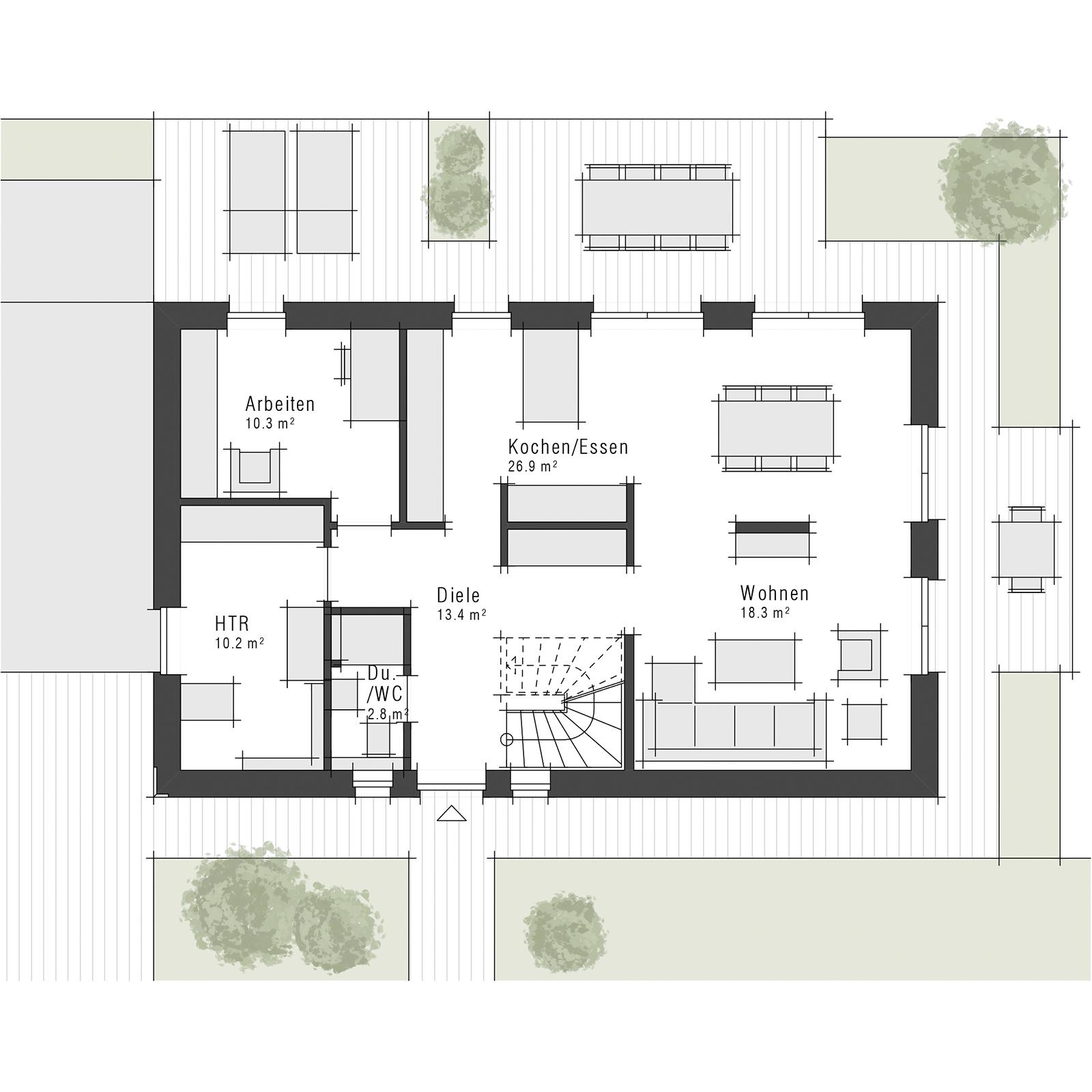 Grundriss Erdgeschoss V2 als Einfamilienhaus von Viebrockhaus