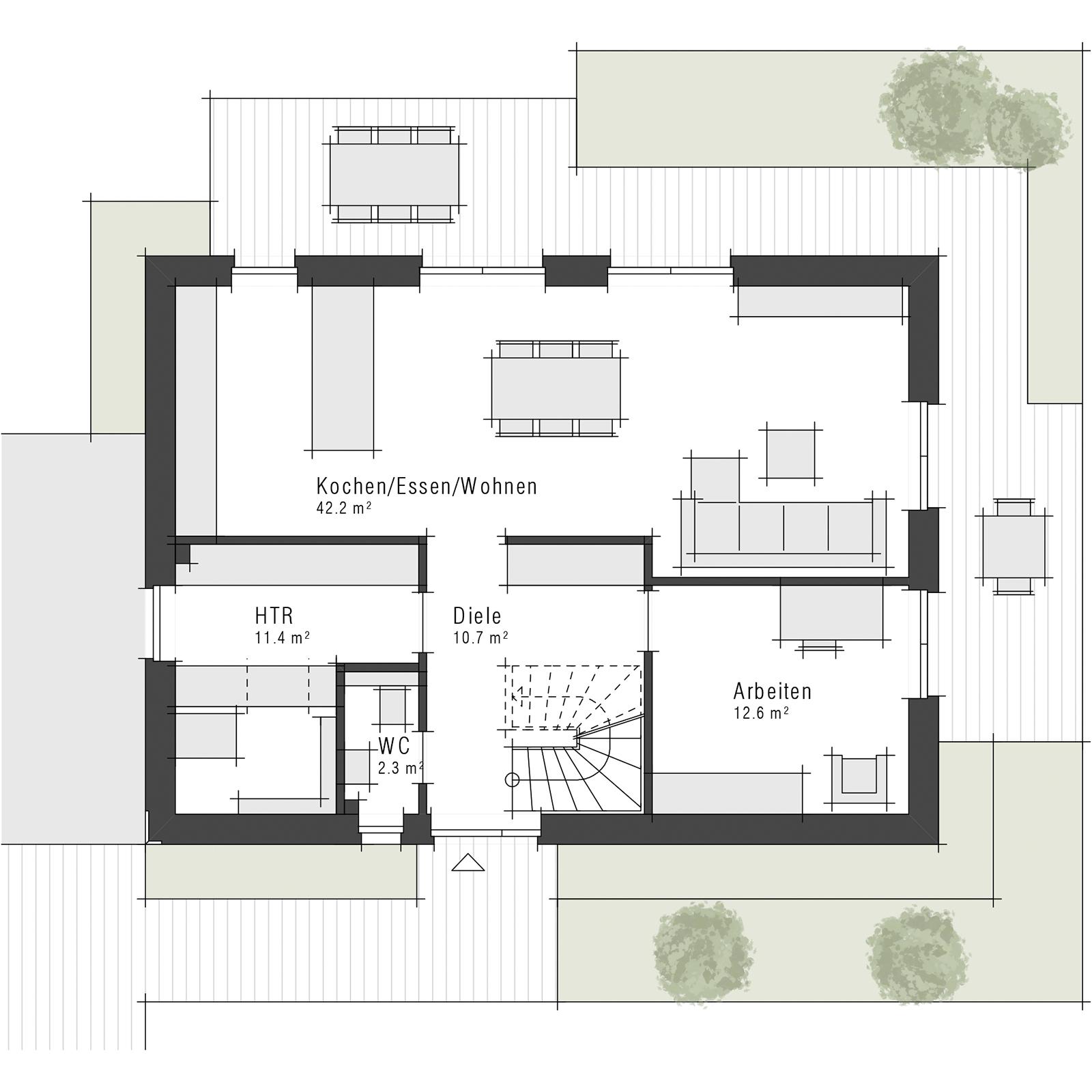 Grundriss vom Erdgeschoss des V3 - Einfamilienhaus von Viebrockhaus