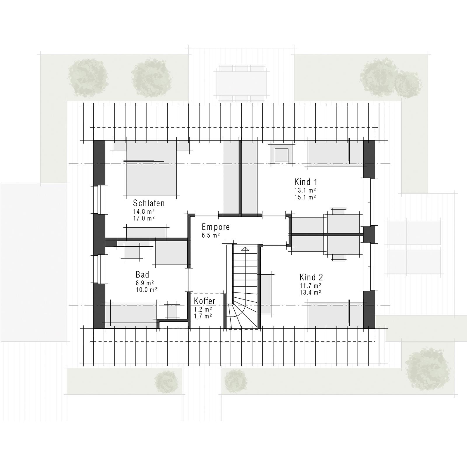 Grundriss des Dachgeschosses des Einfamilienhauses V5 von Viebrockhaus