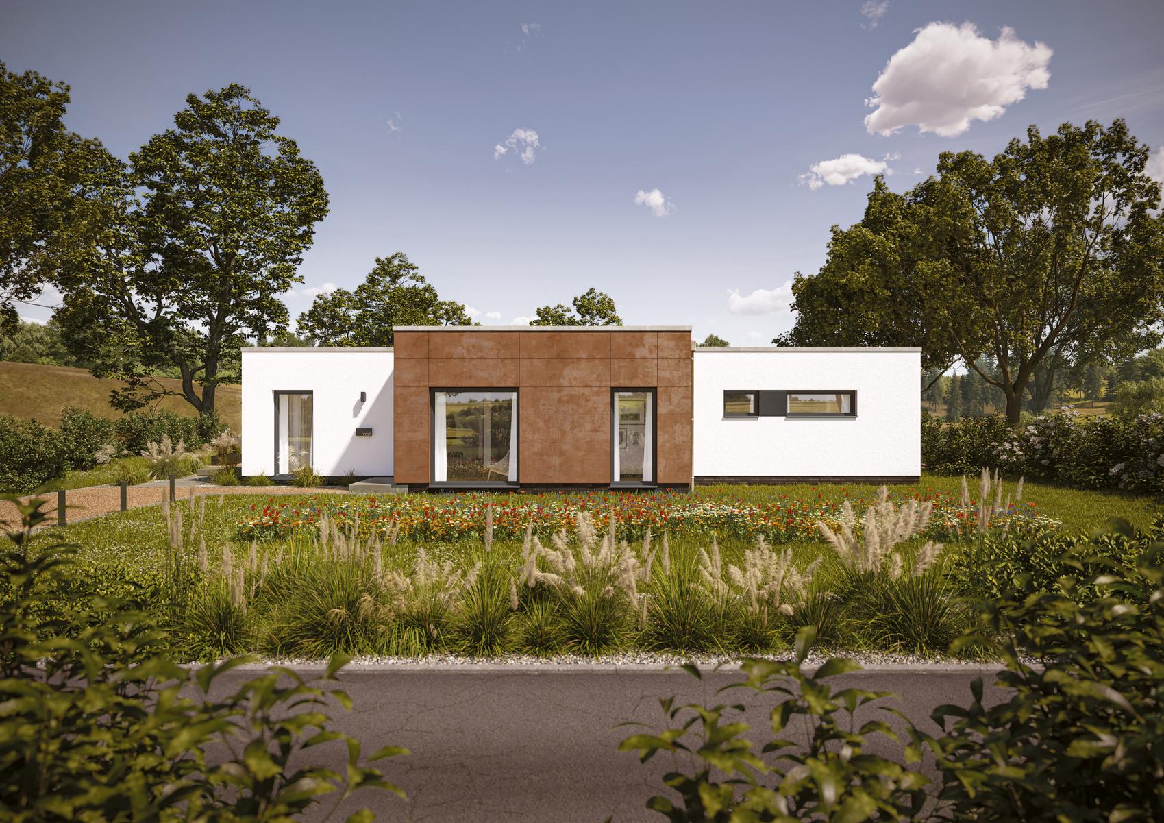 Ein kleiner Bungalow mit Blumengarten