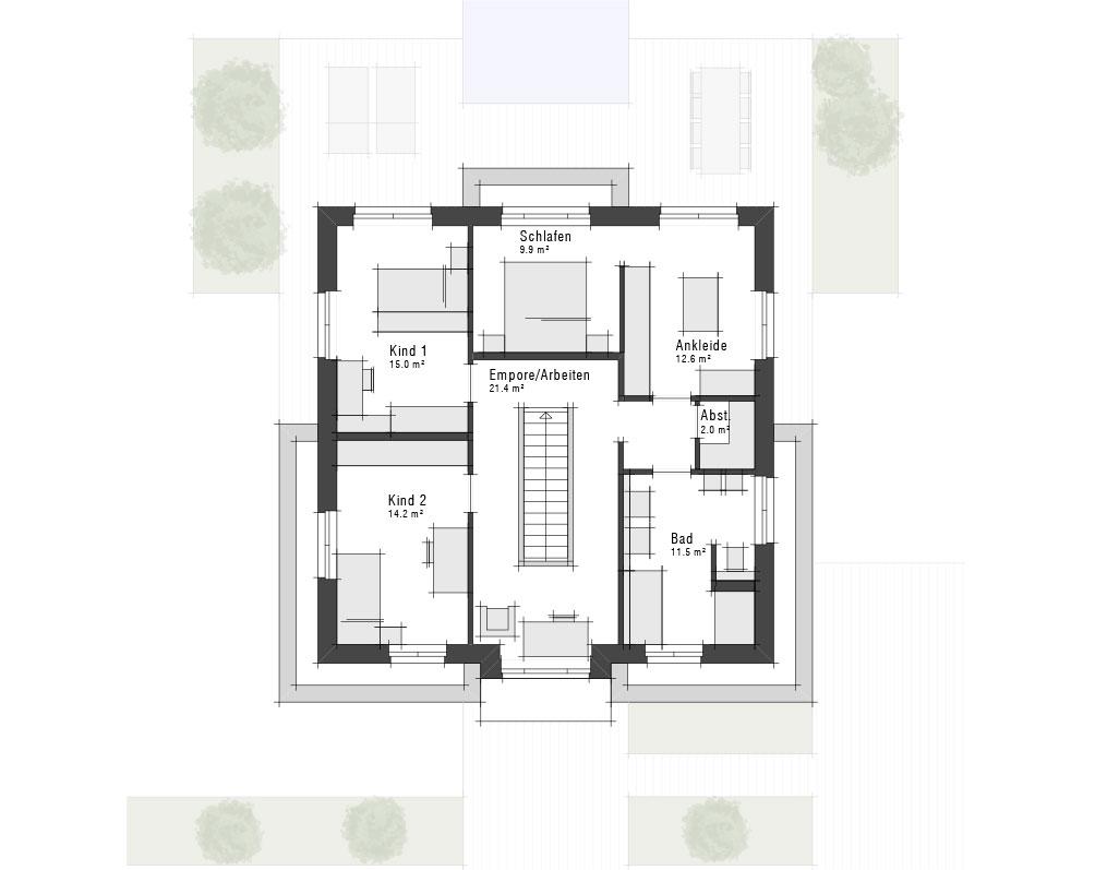 Grundriss des Obergeschosses der Stadvilla Edition 800 II von Viebrockhaus