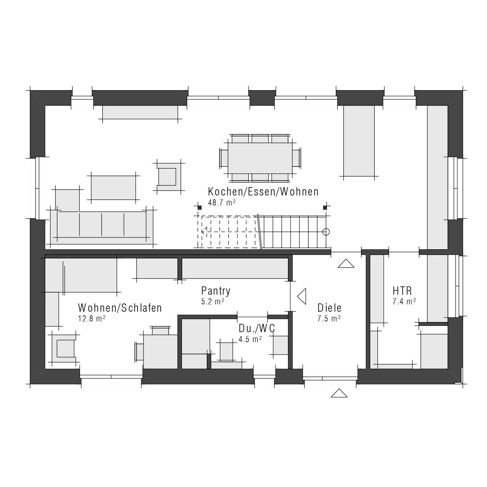 Grundriss Erdgeschoss Zweifamilienhaus Maxime 380 ELW von Viebrockhaus