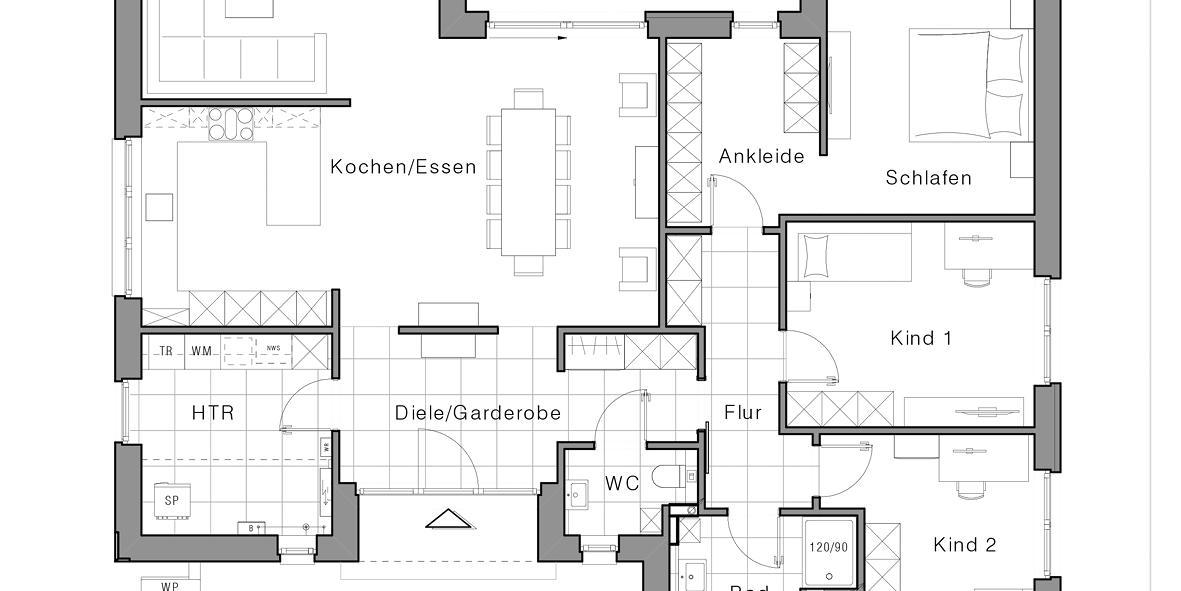 Grundriss eines Bungalows von Viebrockhaus