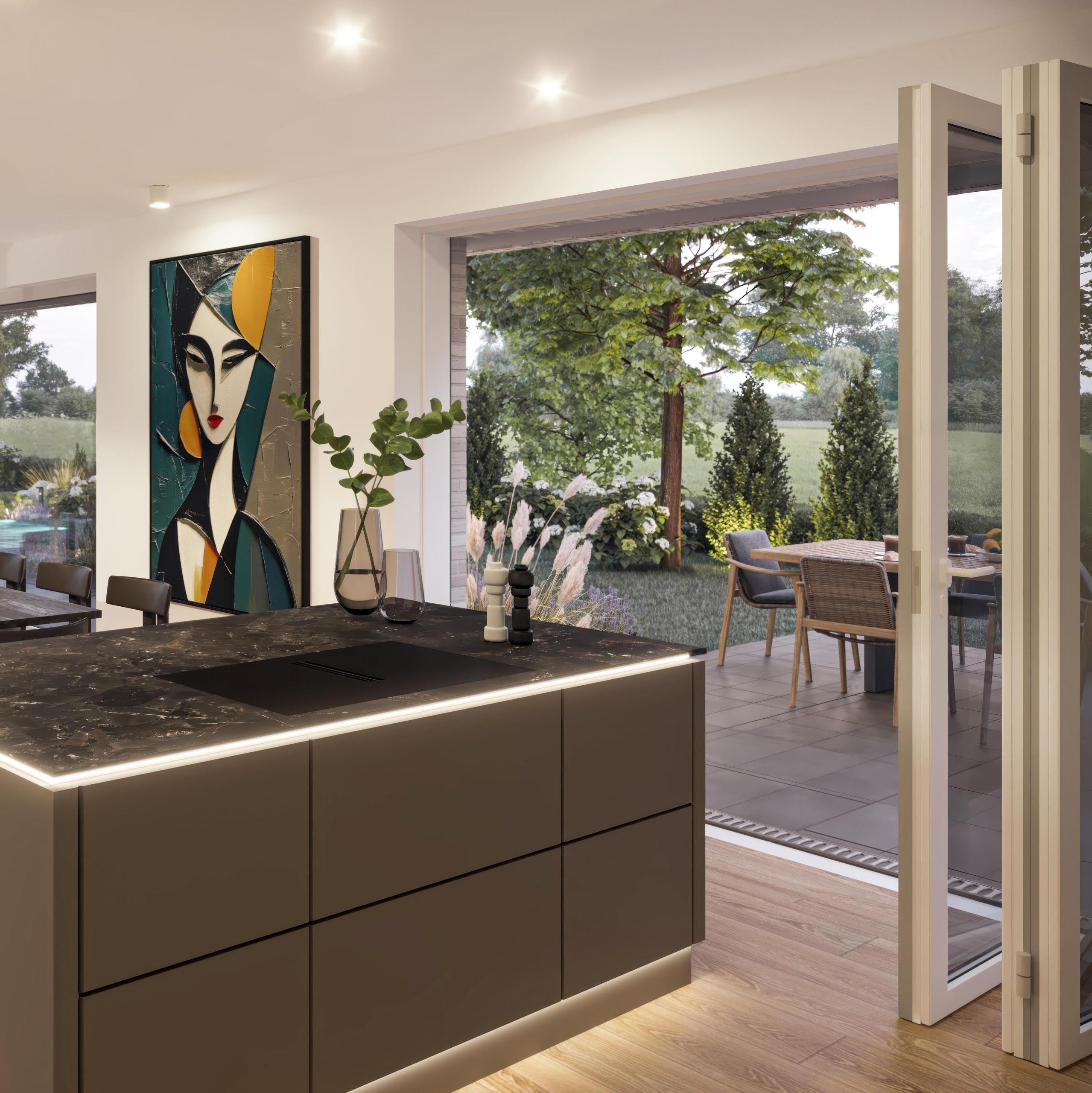 Faltfenster in der Wohnküche beim Viebrockhaus Edition 900 II