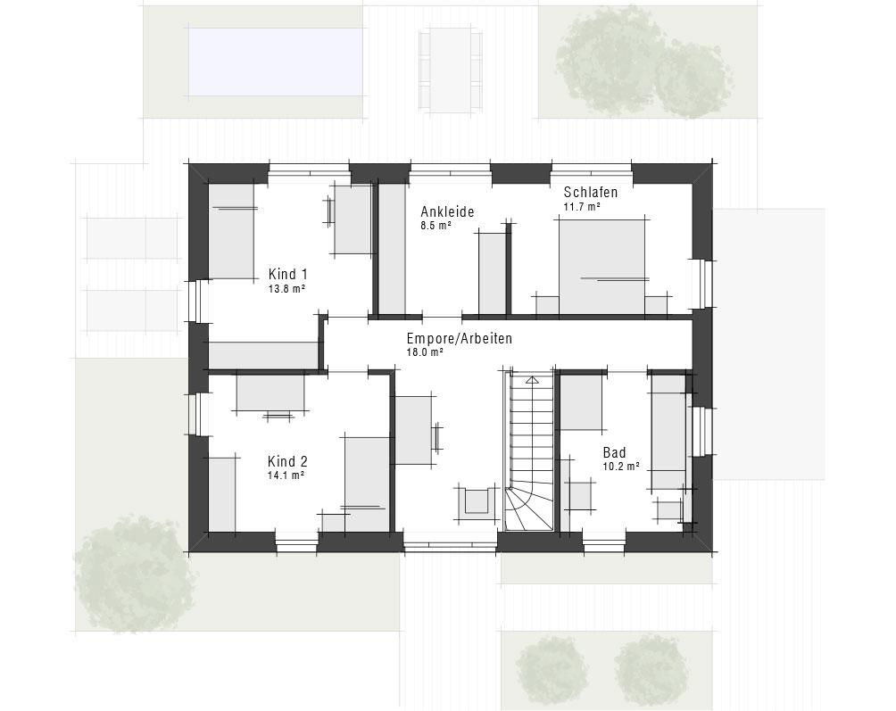 Grundriss des Obergeschosses der Stadvilla Edition 800 II von Viebrockhaus