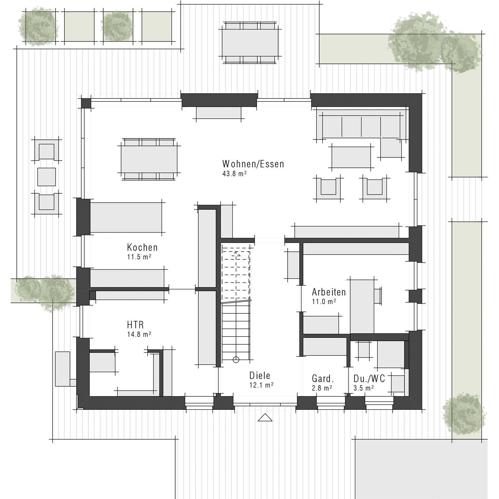 Grundriss Erdgeschoss eines Einfamilienhauses Maxime 800 von Viebrockhaus