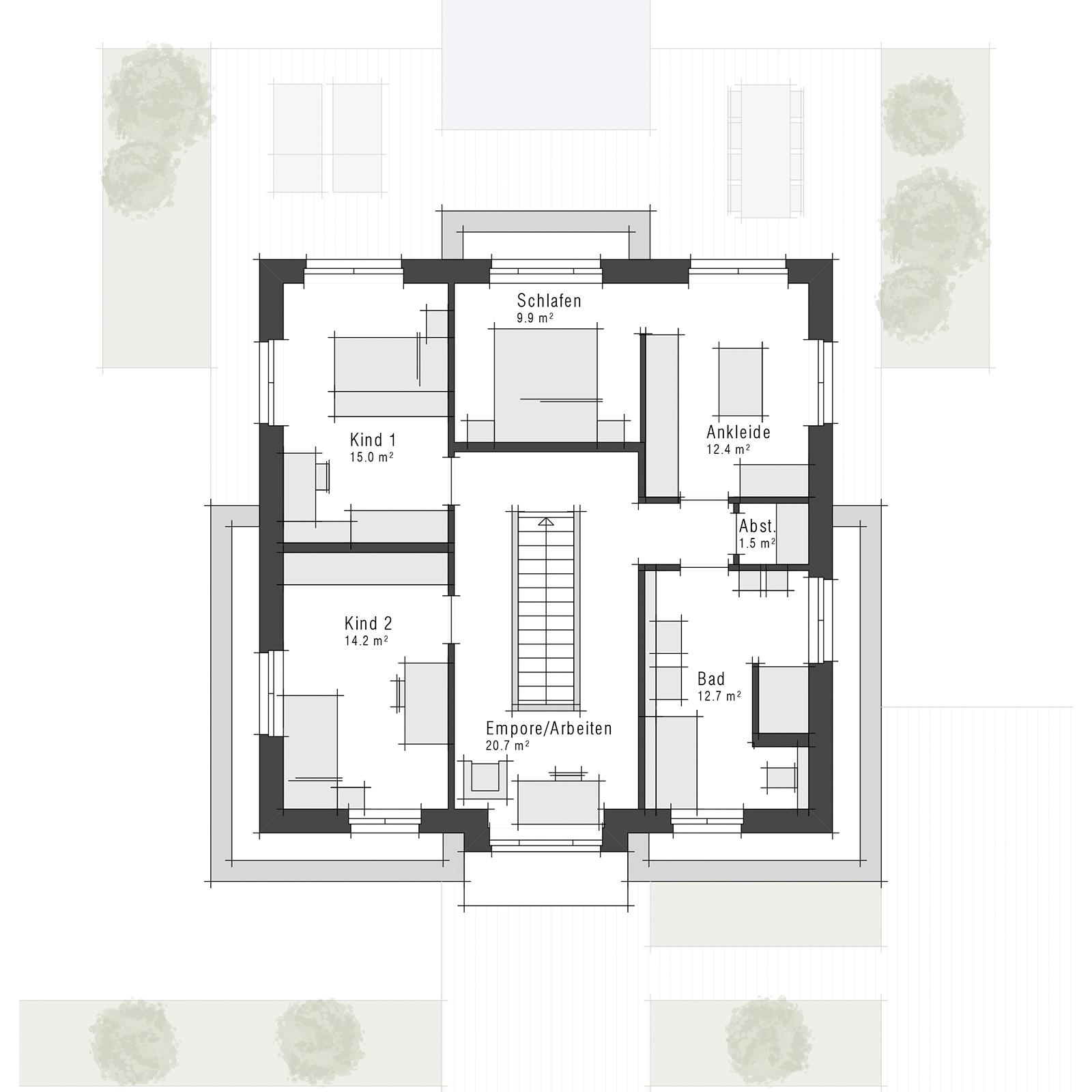 Grundriss des Obergeschosses der Stadvilla Edition 800 II von Viebrockhaus
