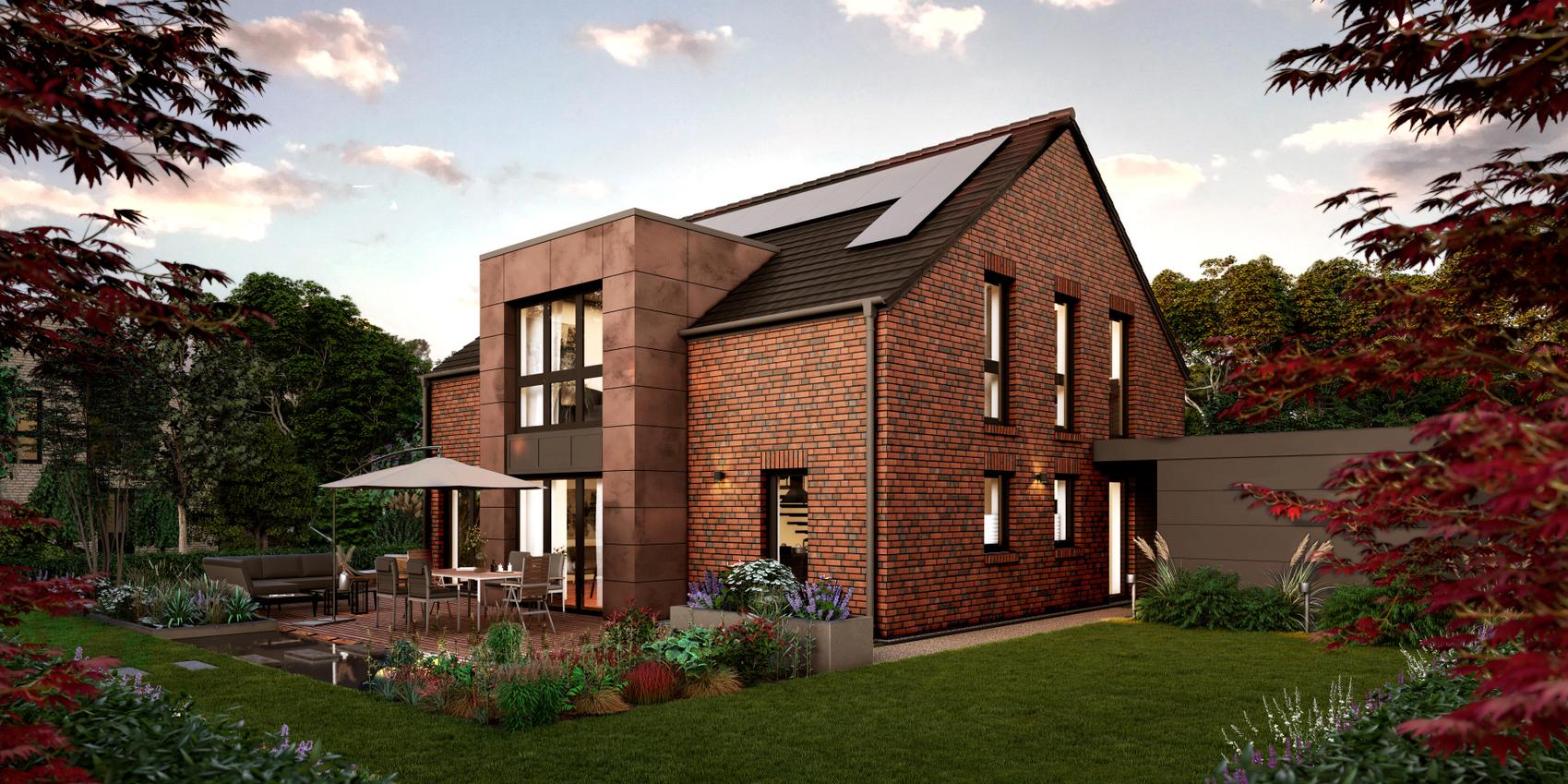 Maxime 610. Ein Einfamilienhaus mit zwei vollen Etagen mit Klinkeroptik