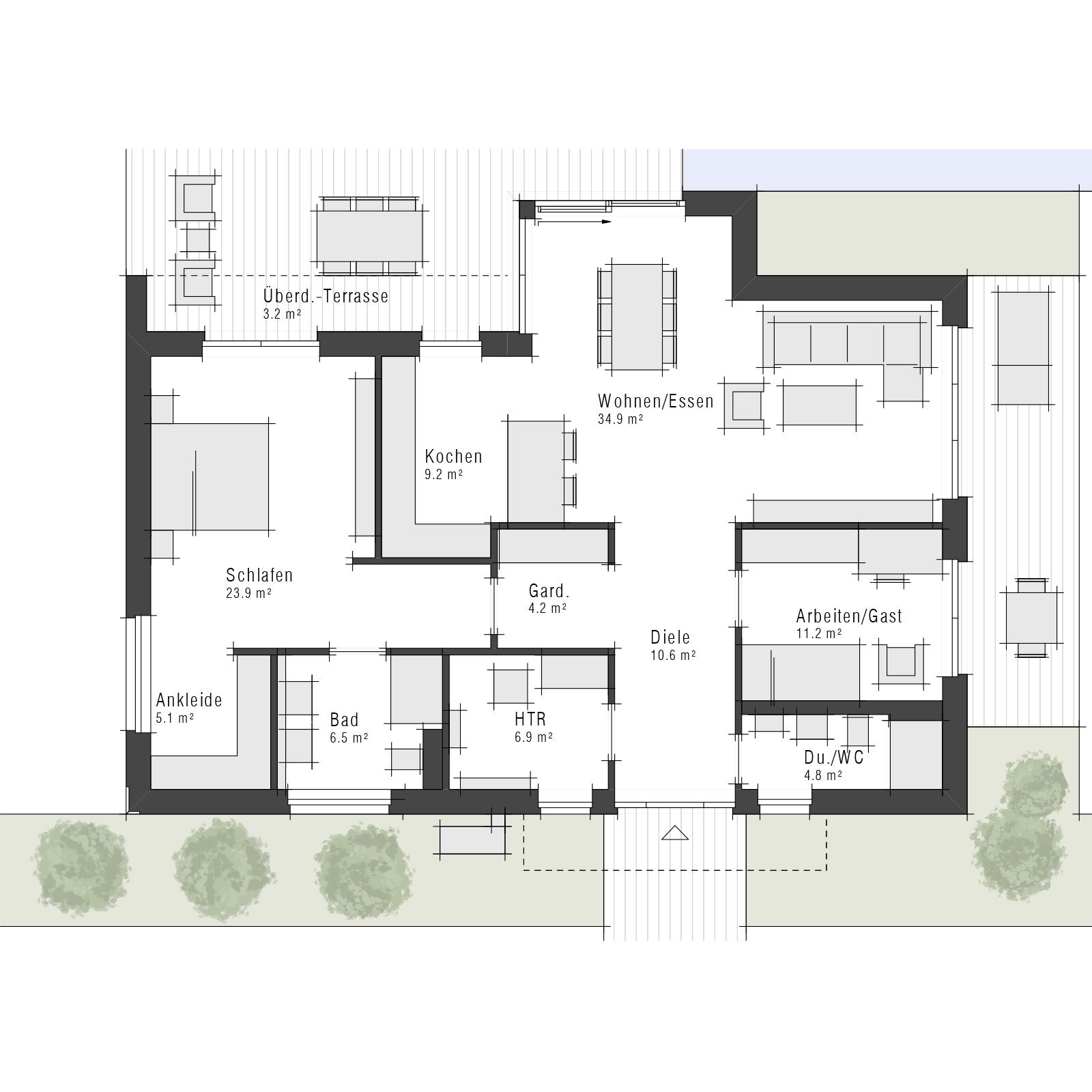 Grundriss des Bungalows Edition 600 B von Viebrockhaus