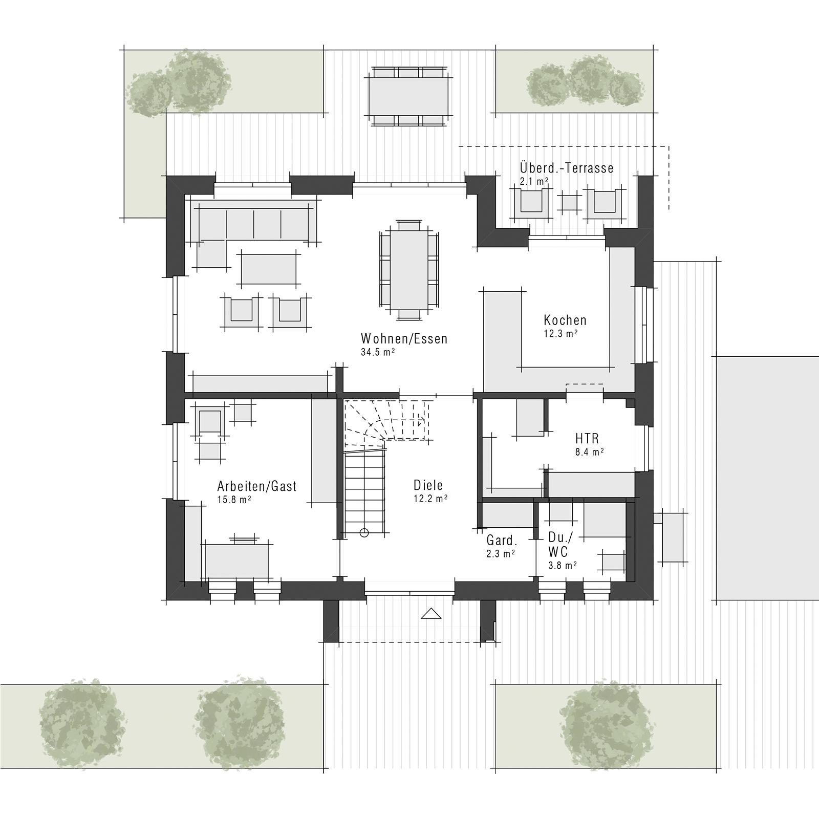 Grundriss Erdgeschoss eines Einfamilienhauses Edition 730 von Viebrockhaus
