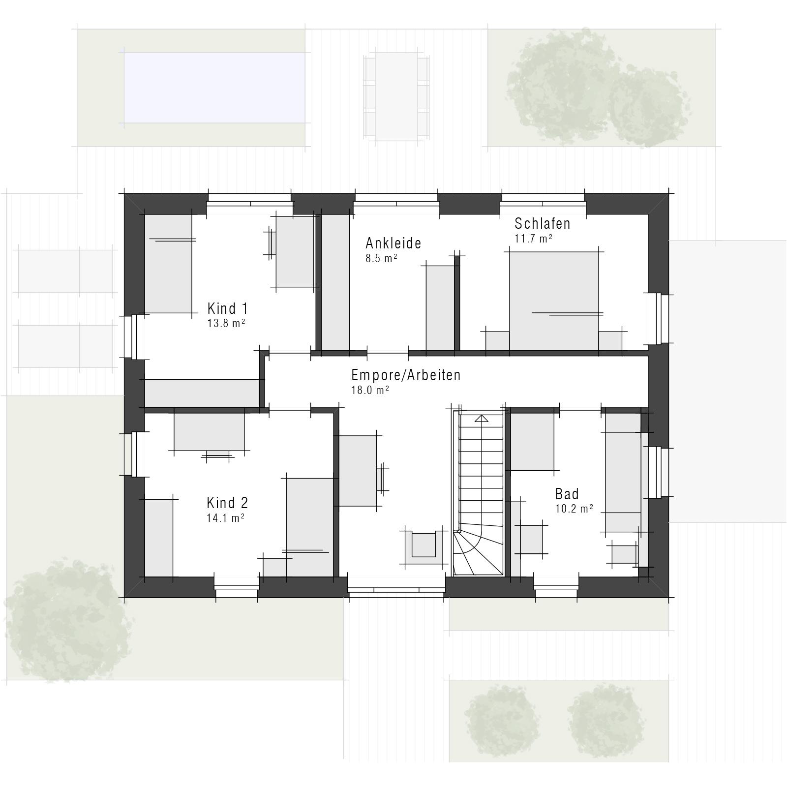 Grundriss des Obergeschosses der Stadvilla Edition 800 II von Viebrockhaus
