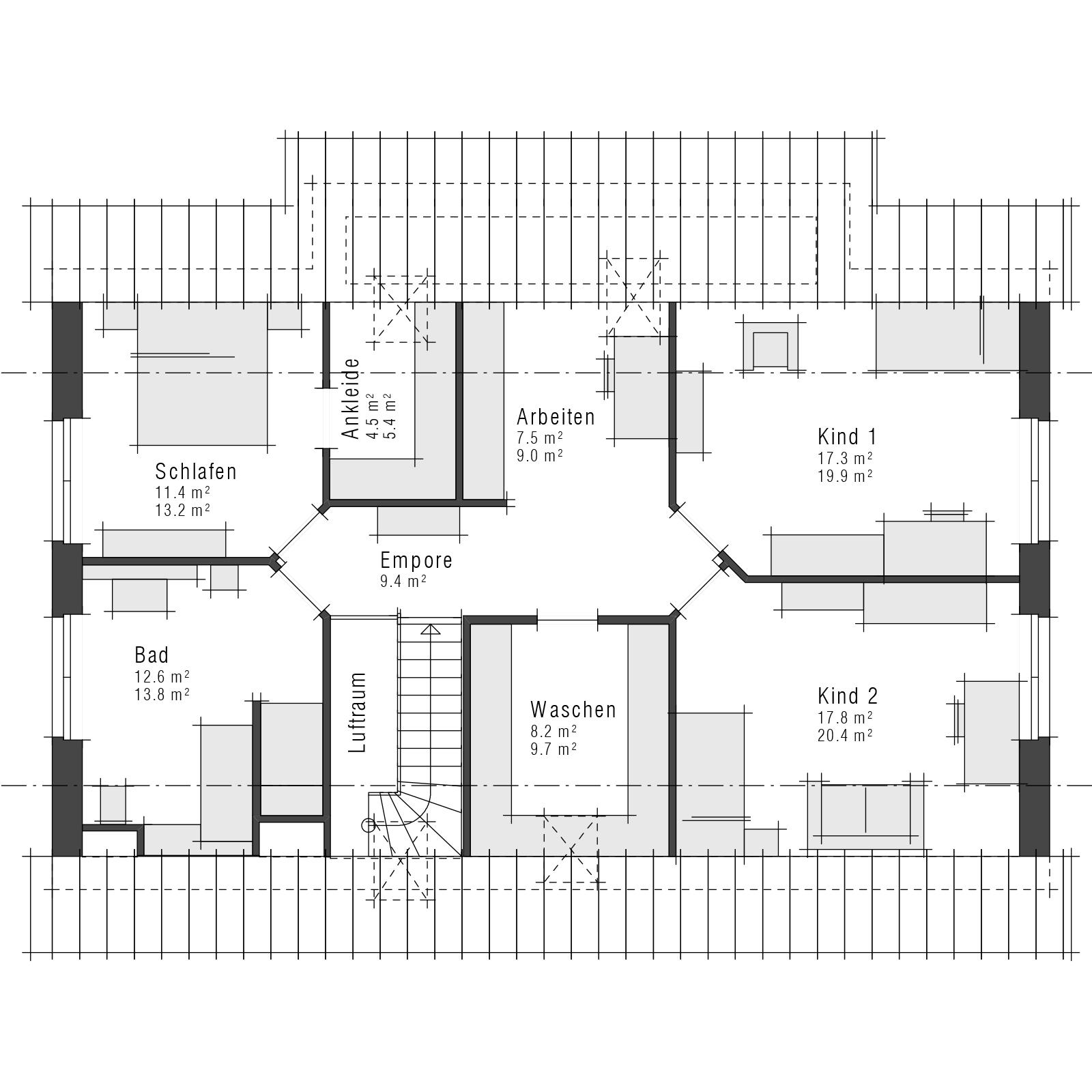 Grundriss Obergeschoss Zweifamilienhaus Maxime 439 ELW von Viebrockhaus