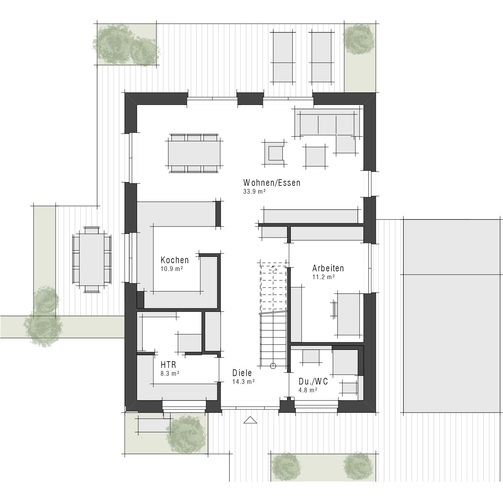 Grundriss Erdgeschoss Maxime 420 als Einfamilienhaus von Viebrockhaus