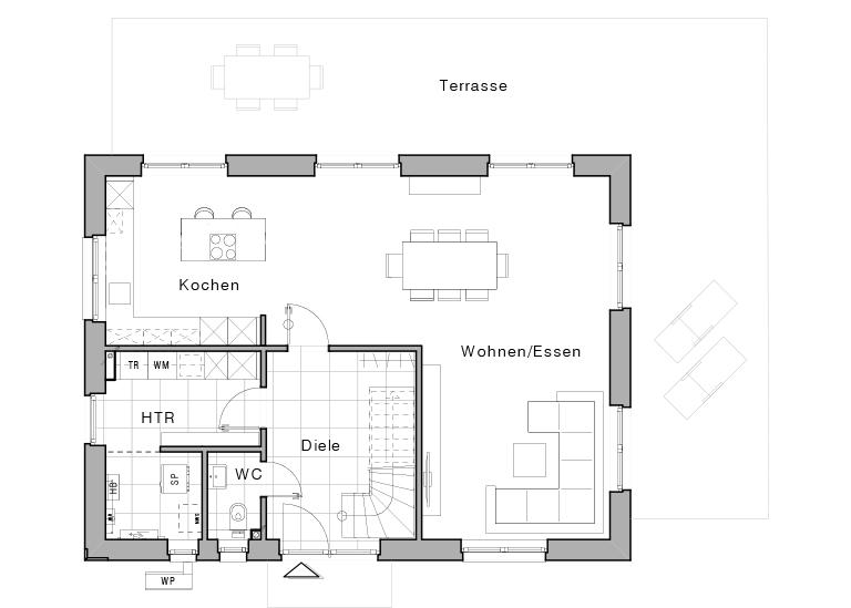 Grundriss Stadtvilla Maxime 300 II von Viebrockhaus - Erdgeschoss