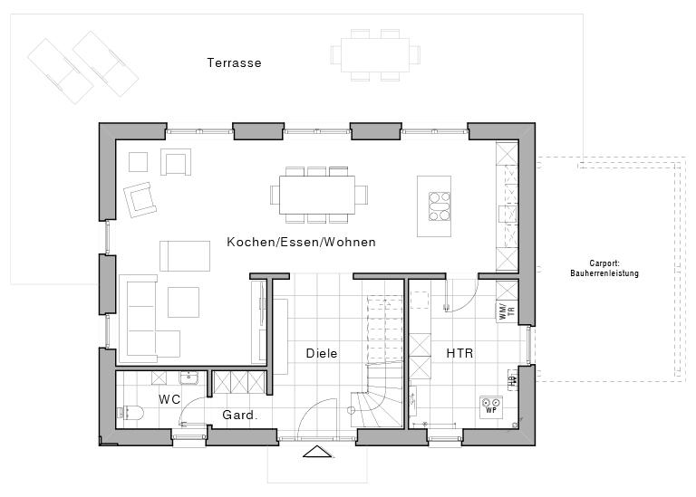 Grundriss des Erdgeschosses der Stadvilla V9 II von Viebrockhaus