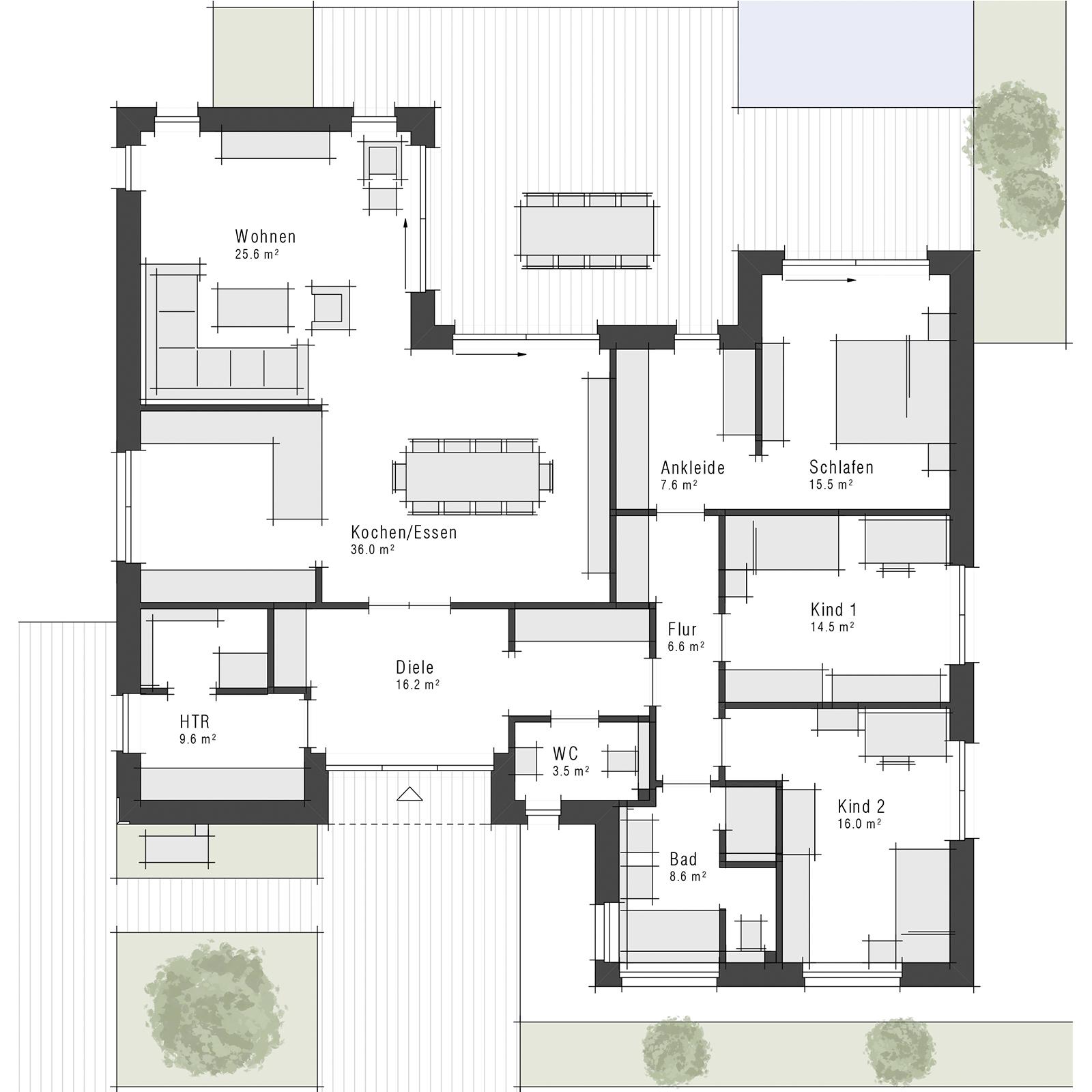 Grundriss des Bungalows Edition 800 B von Viebrockhaus