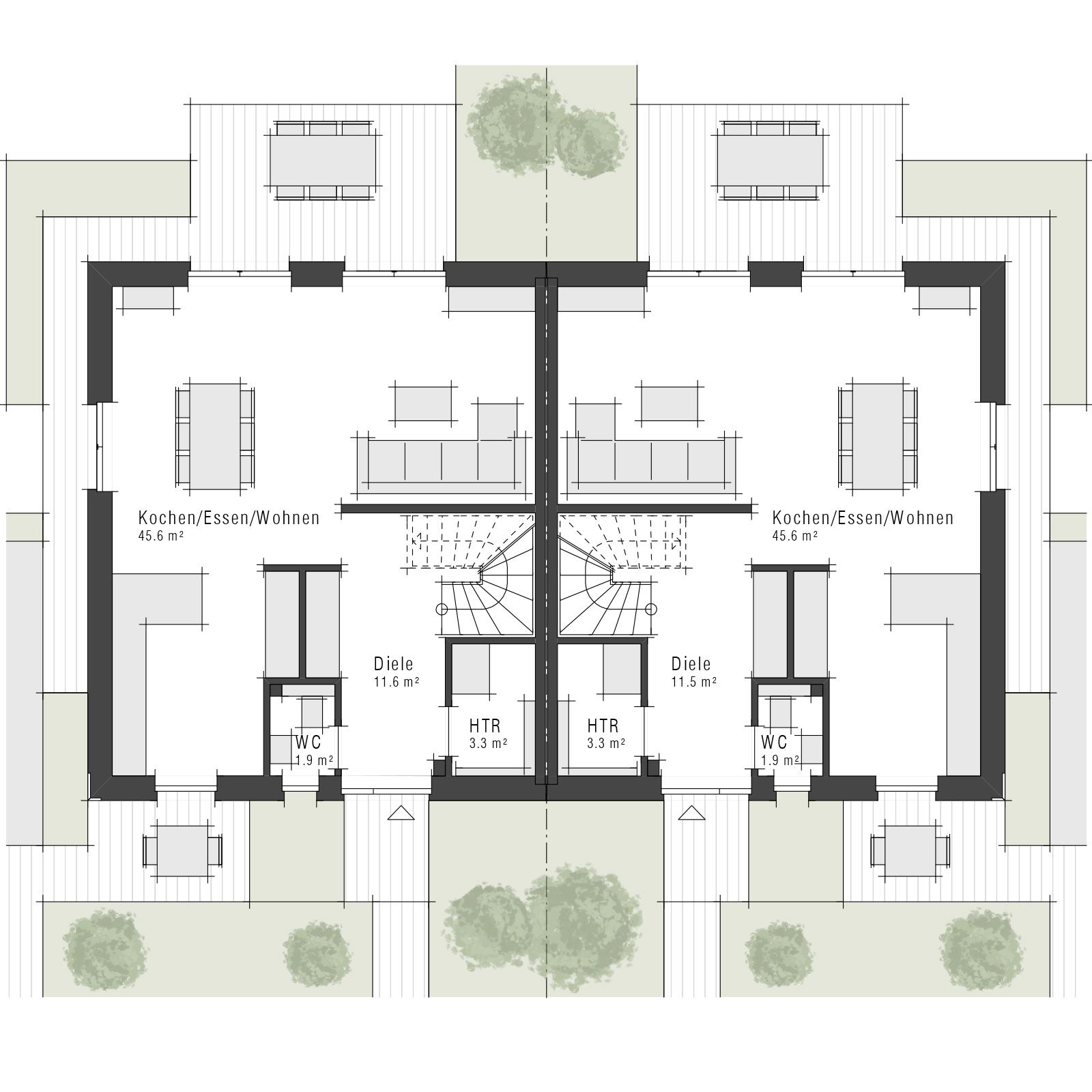 Grundriss des Doppelhauses V8 D von Viebrockhaus - Erdgeschoss