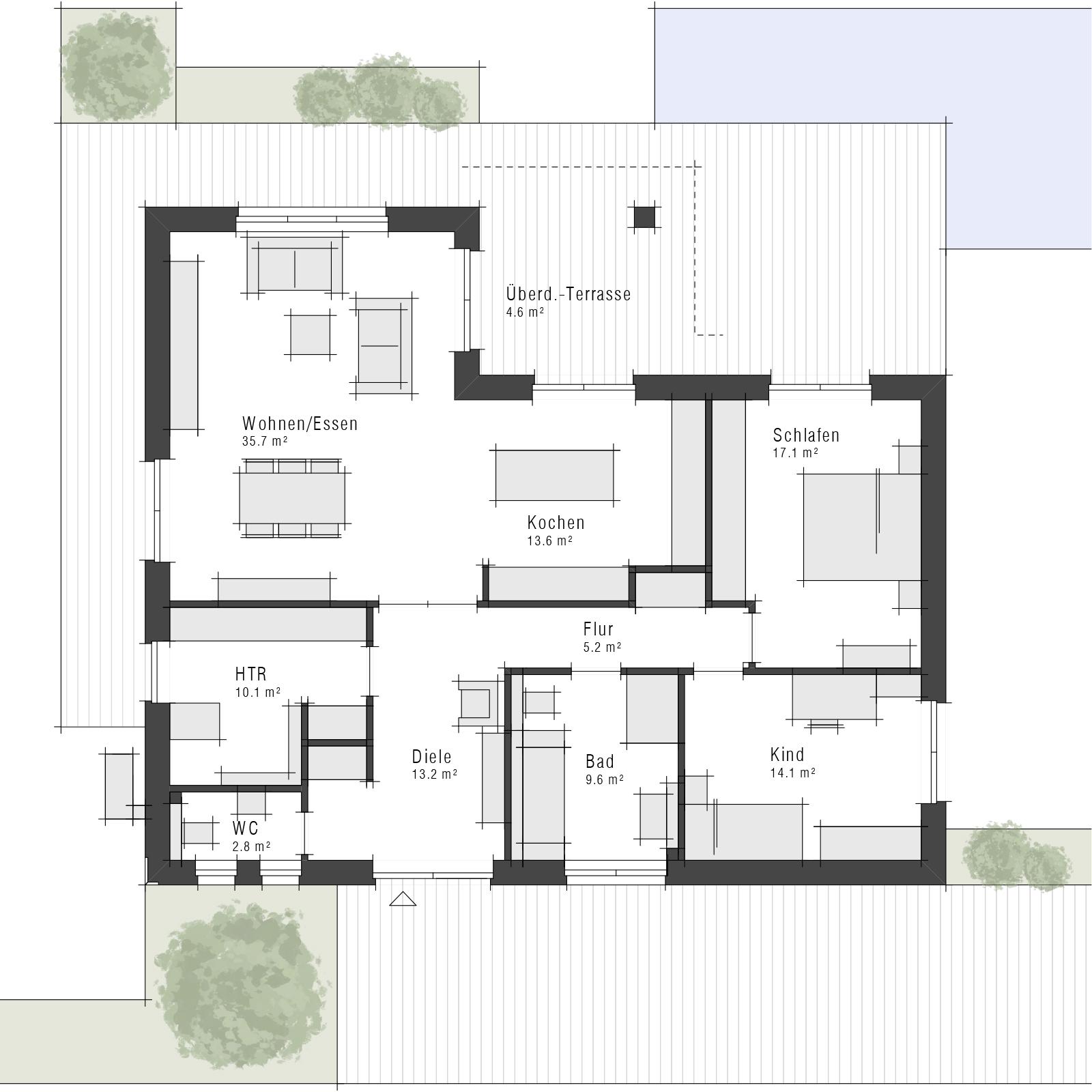 Grundriss eines Bungalows Maxime 500 B von Viebrockhaus