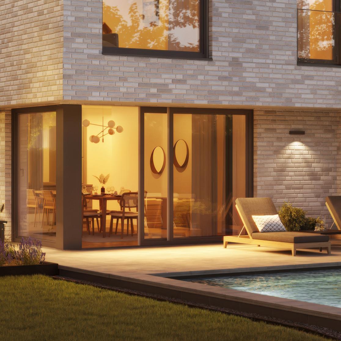 Überdachte Terrasse mit Eckfenster beim Viebrockhaus Edition 900 II