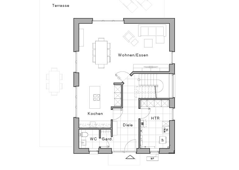Grundriss Erdgeschoss des Maxime 320 von Viebrockhaus als Einfamilienhaus