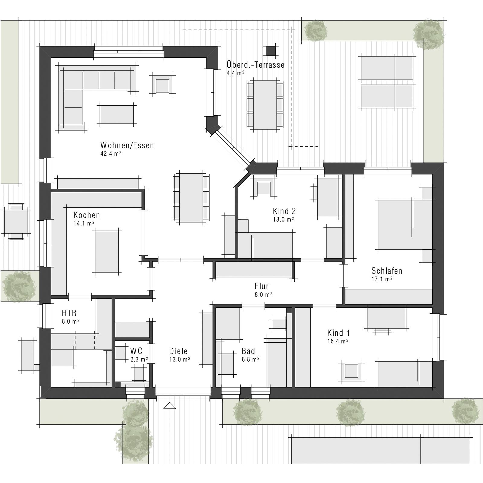 Grundriss des Maxime 550 B von Viebrockhaus - ein Bungalow