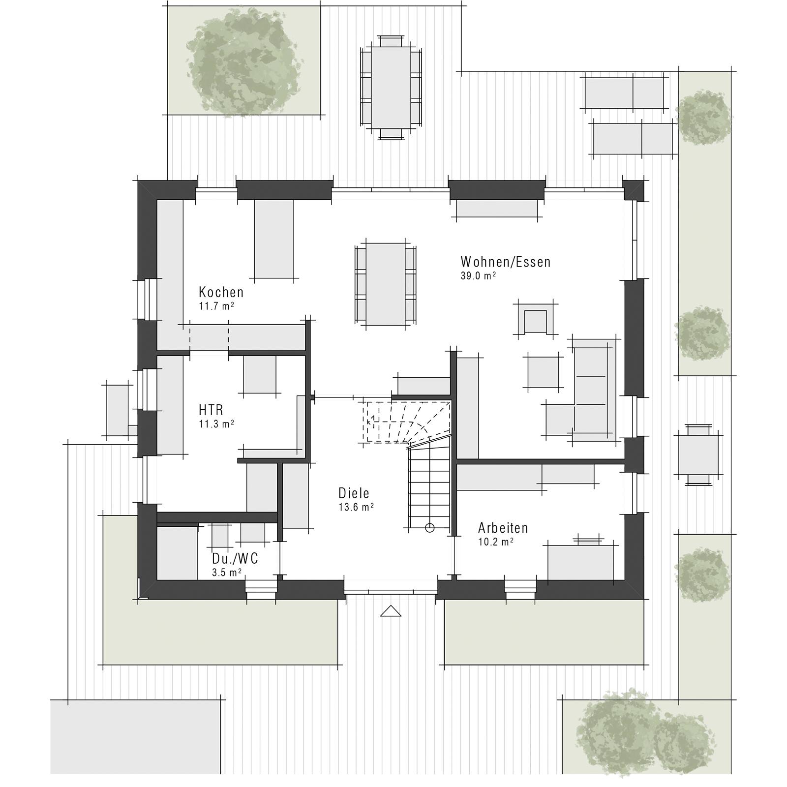 Grundriss Erdgeschoss eines Einfamilienhauses Maxime 610 von Viebrockhaus im Stil zeitlos