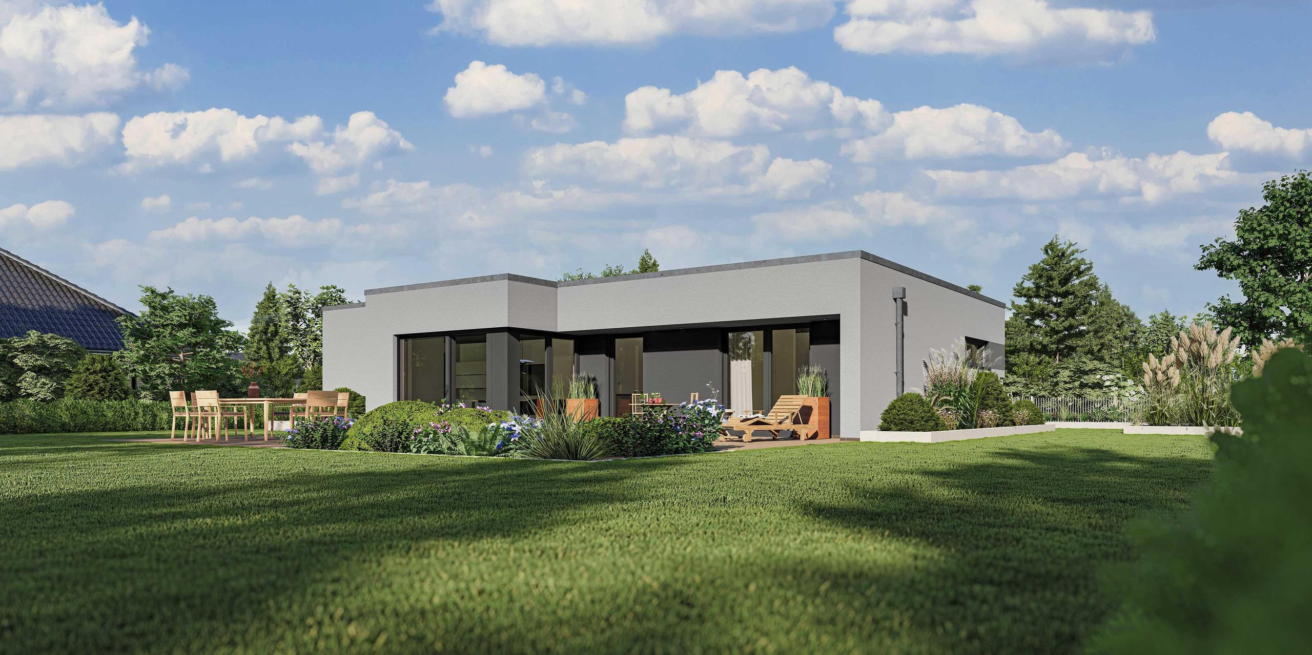 Flachdach-Bungalow Edition 600 B in grau