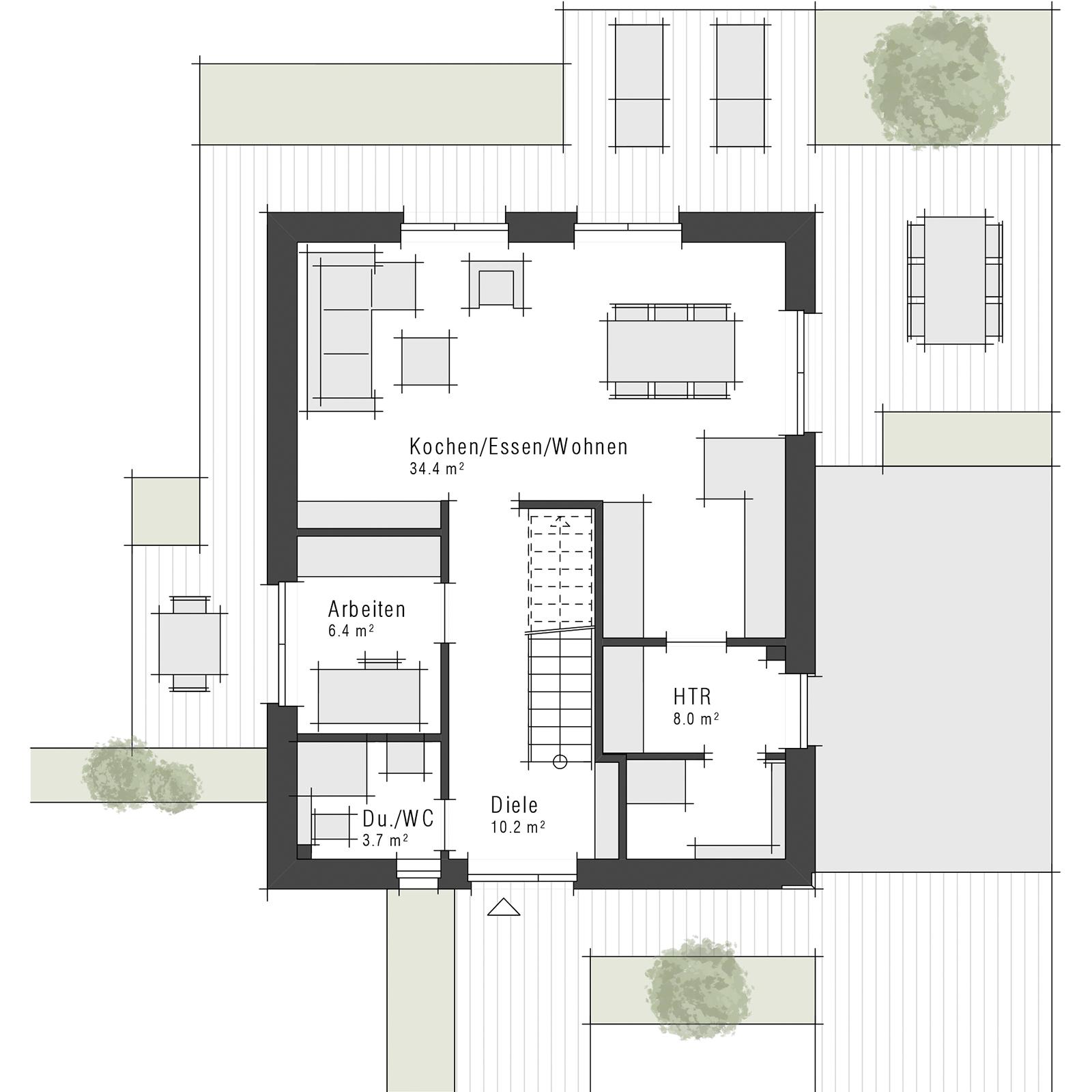 Grundriss des Erdgeschosses des V6 von Viebrockhaus