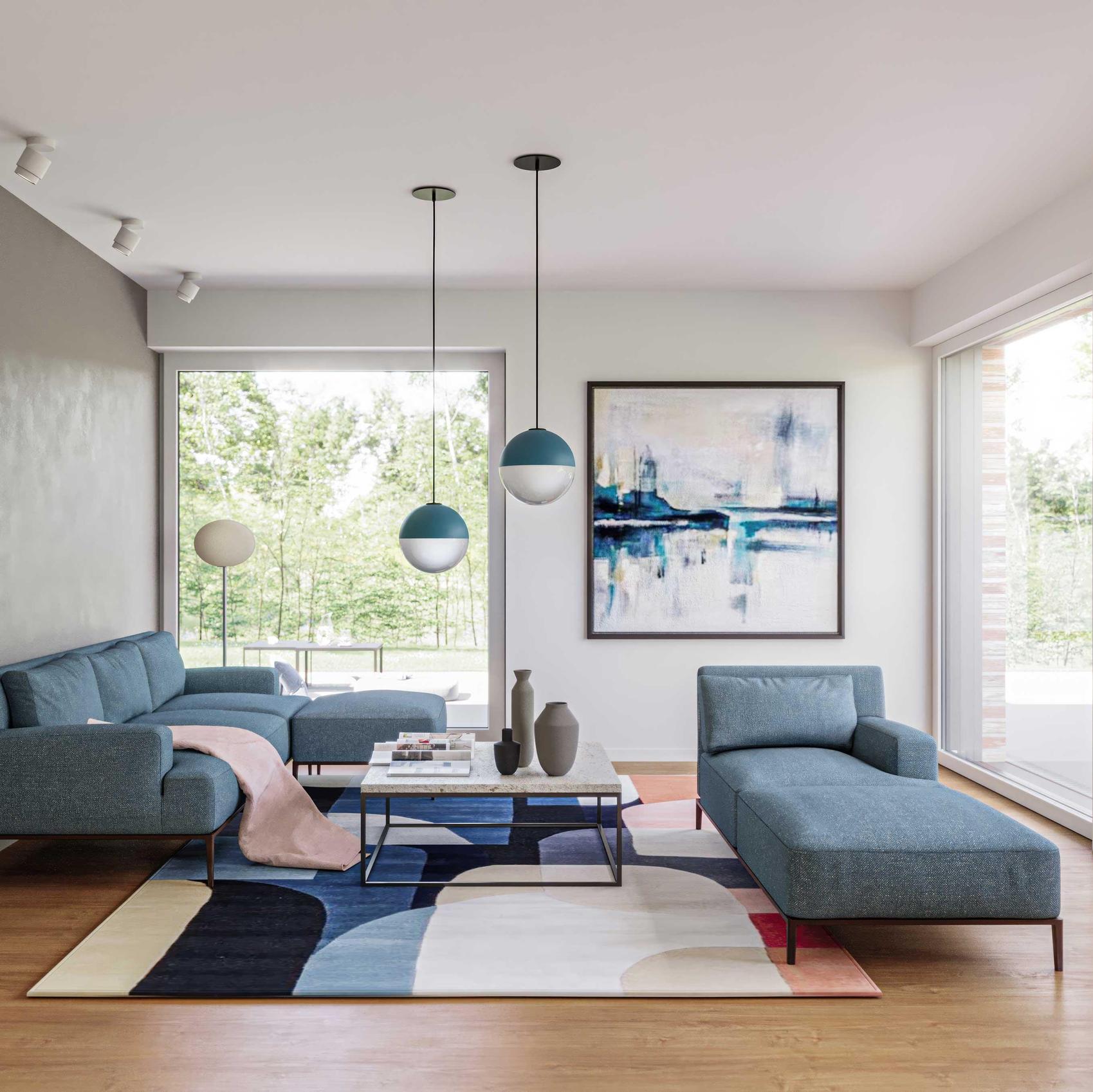 Blick in ein Wohnzimmer mit zwei Couchen