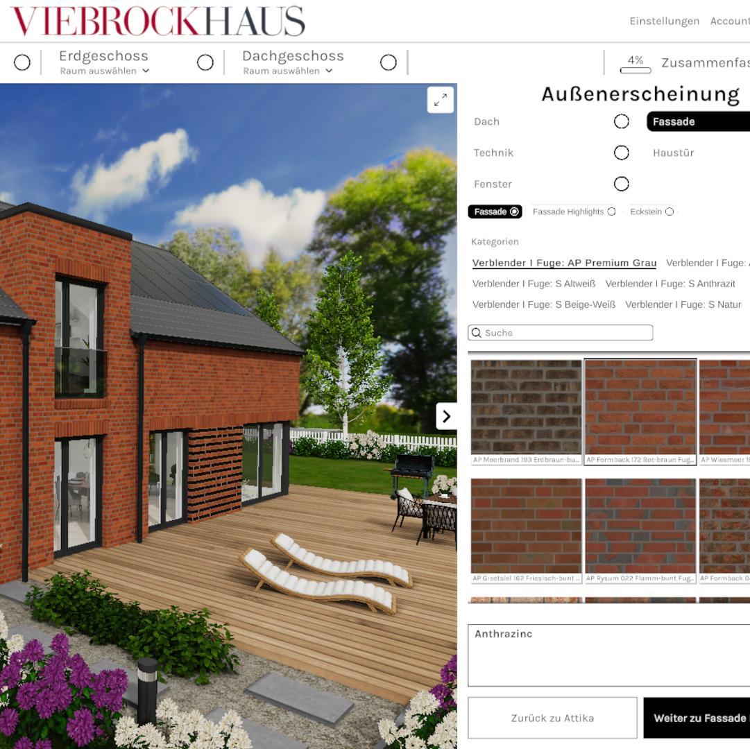 Außenbereich wie Fassade und Verblender in der Viebrockhaus-Designer-App planen