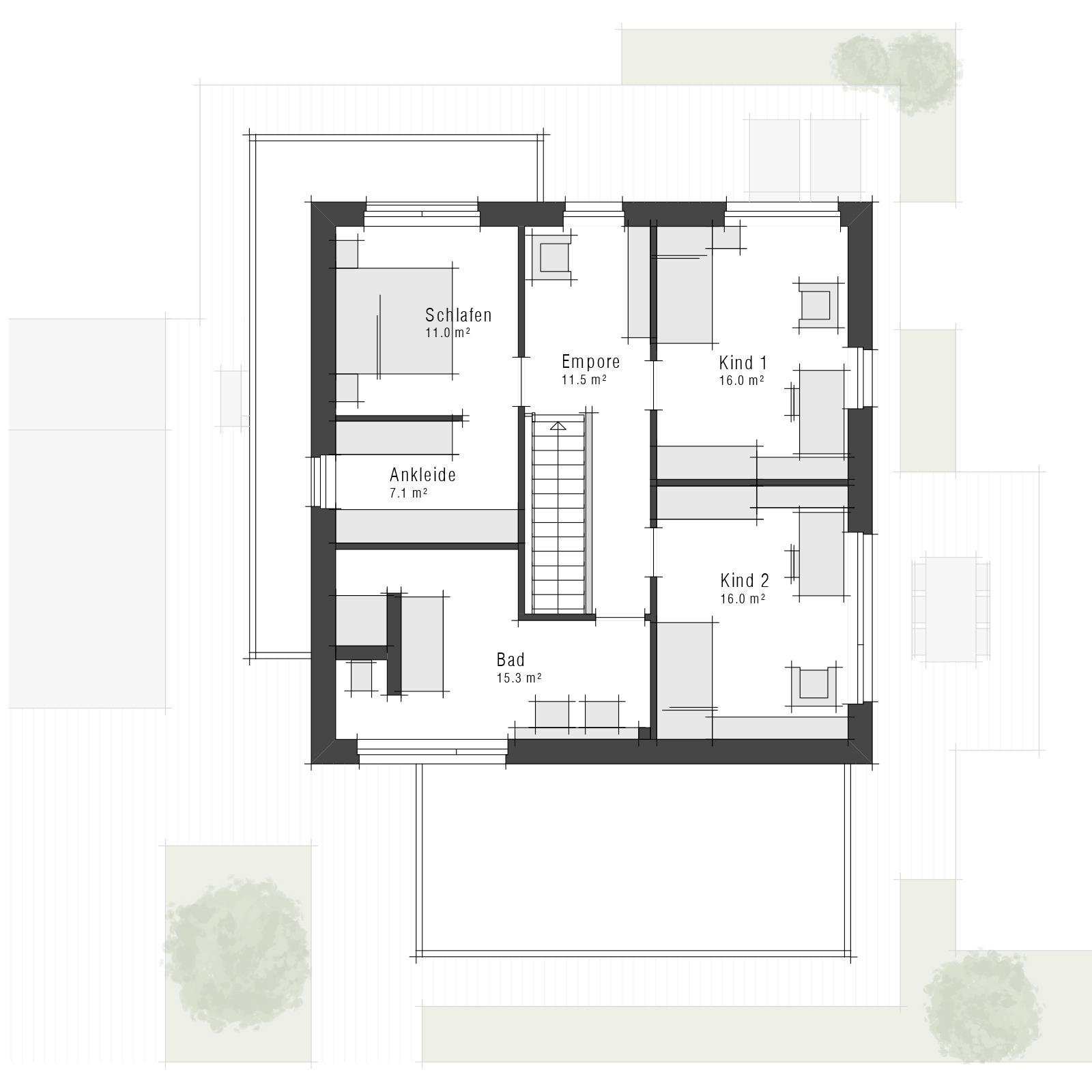 Grundriss des Obergeschosses der Stadvilla Edition 900 II von Viebrockhaus
