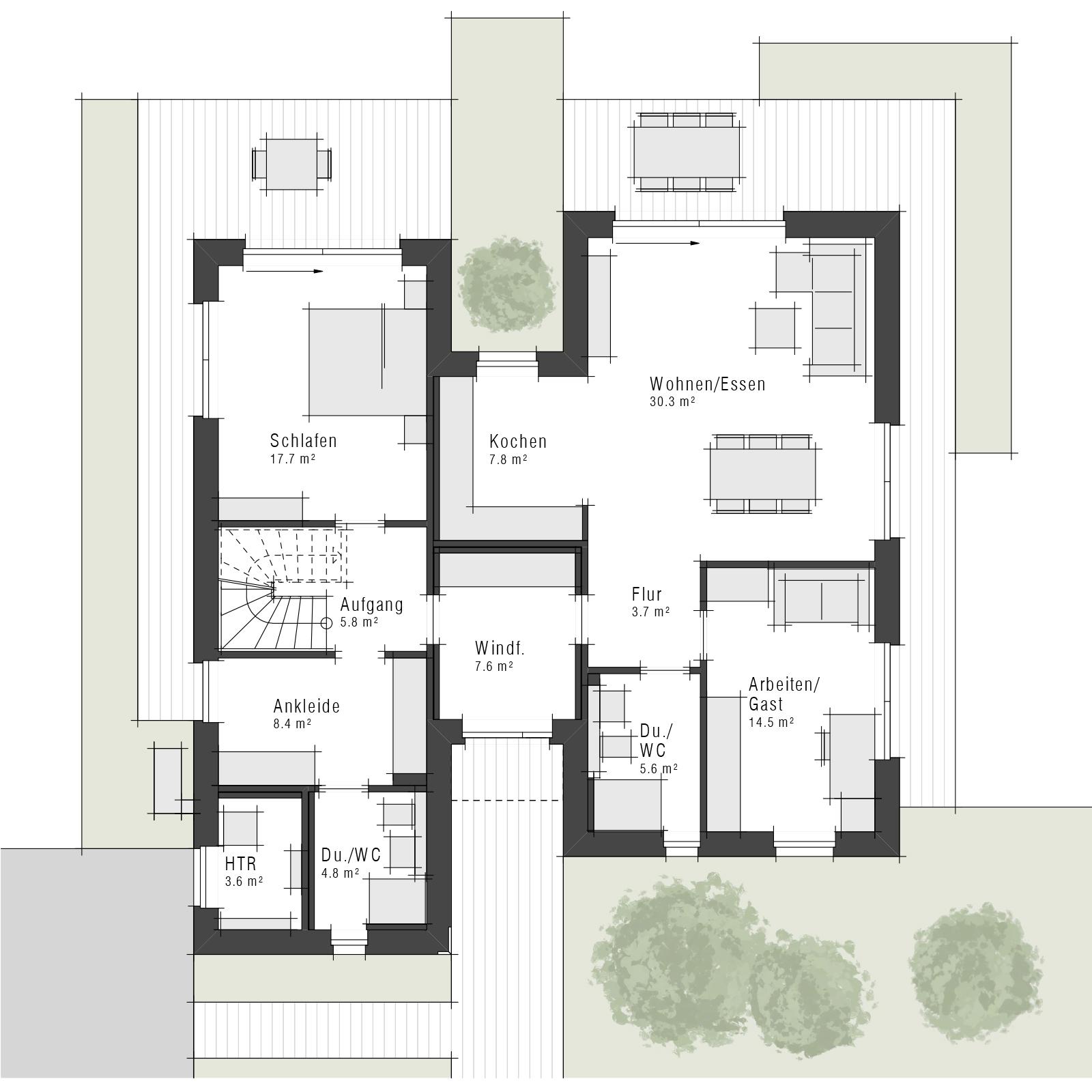 Grundriss Erdgeschoss des Edition 1200 von Viebrockhaus