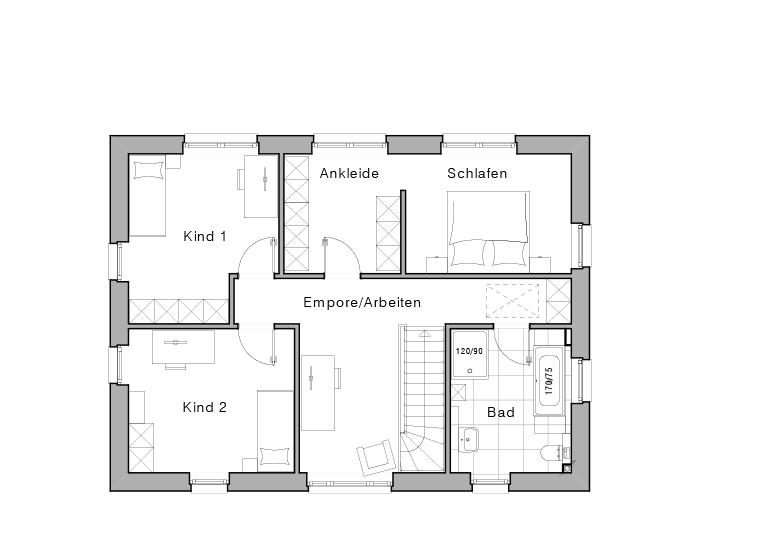 Grundriss des Obergeschosses der Stadvilla Edition 800 II von Viebrockhaus