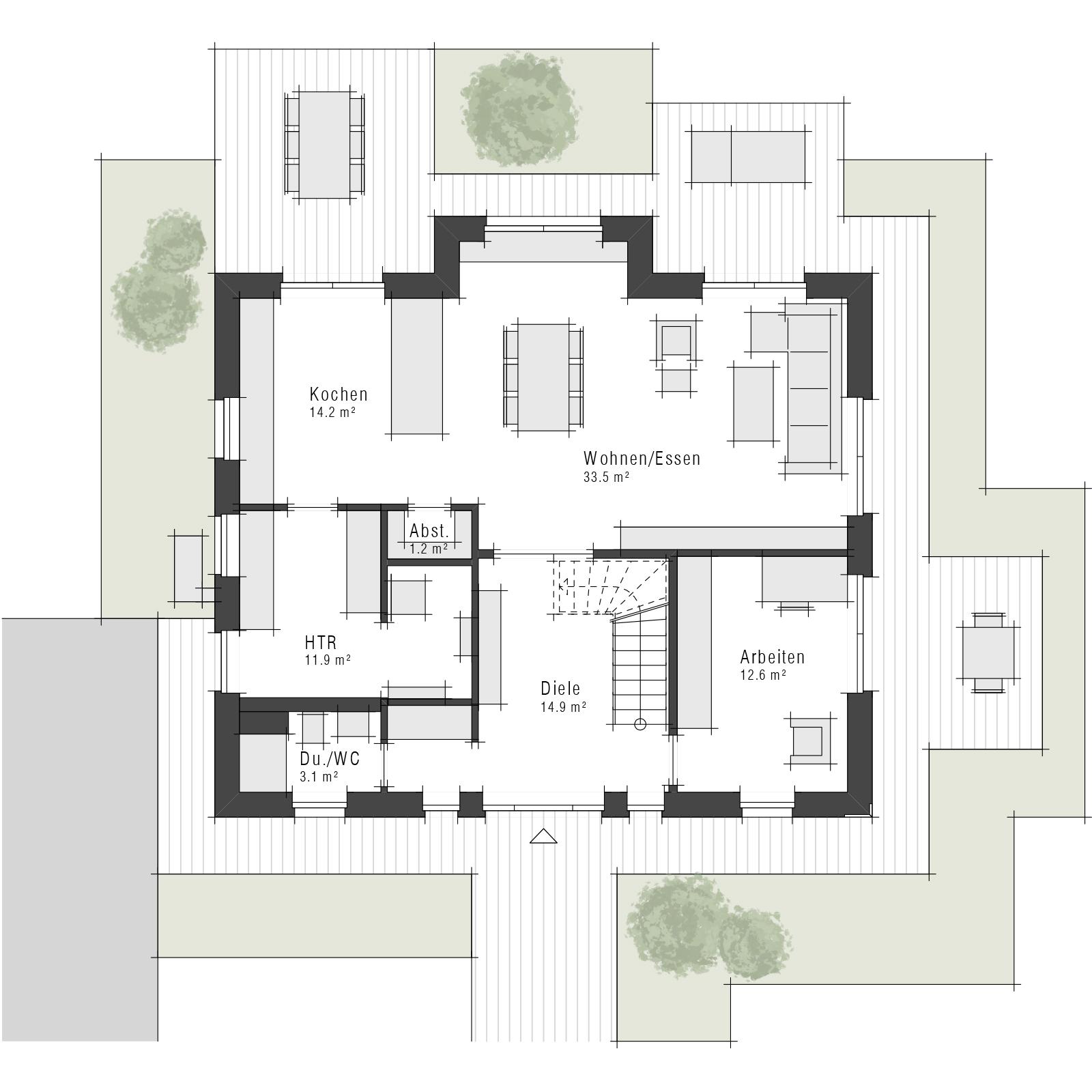 Grundriss Erdgeschoss eines Einfamilienhauses Maxime 610 von Viebrockhaus im Stil Klassisch