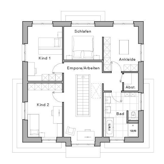 Grundriss des Obergeschosses der Stadvilla Edition 800 II von Viebrockhaus