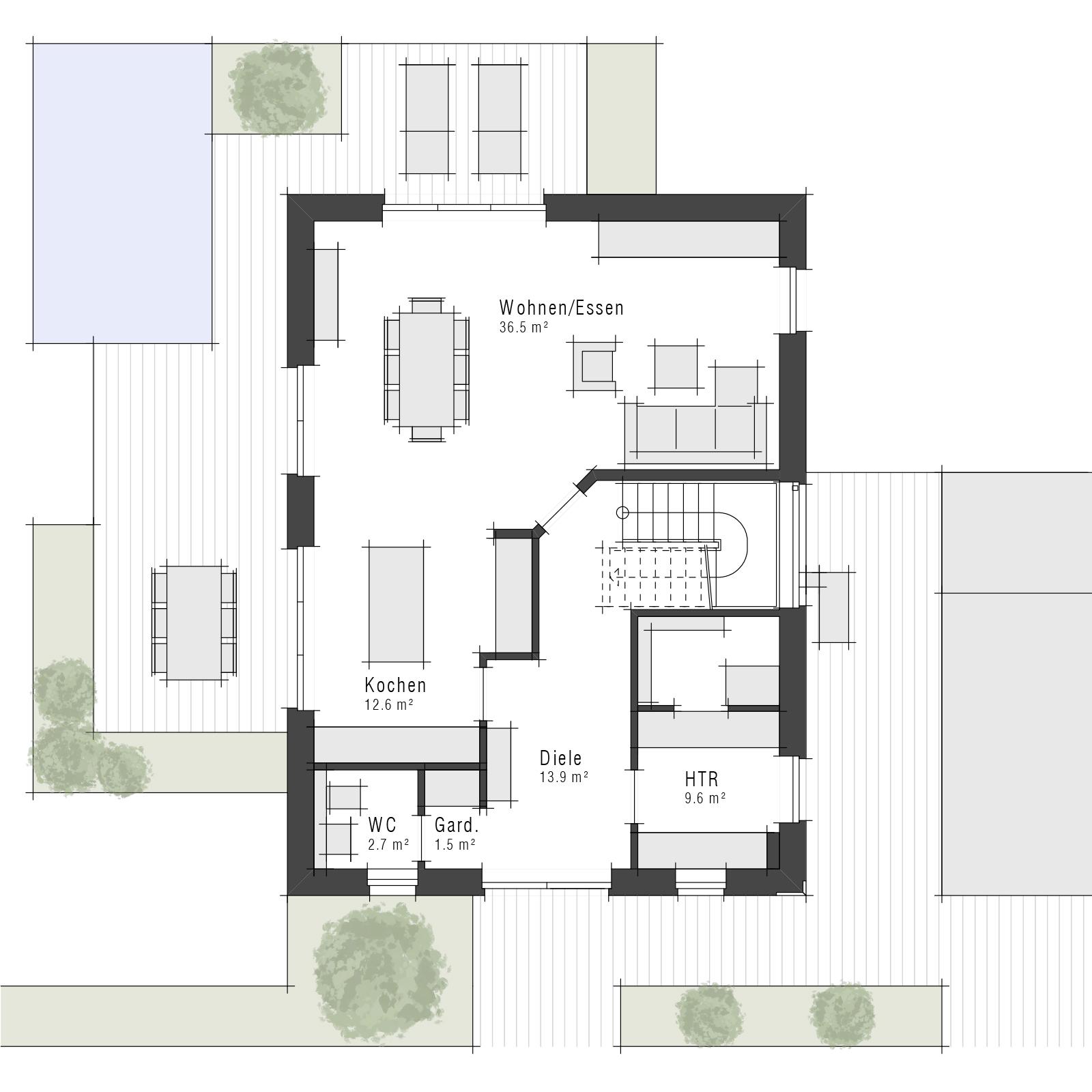 Grundriss Erdgeschoss des Maxime 320 von Viebrockhaus als Einfamilienhaus