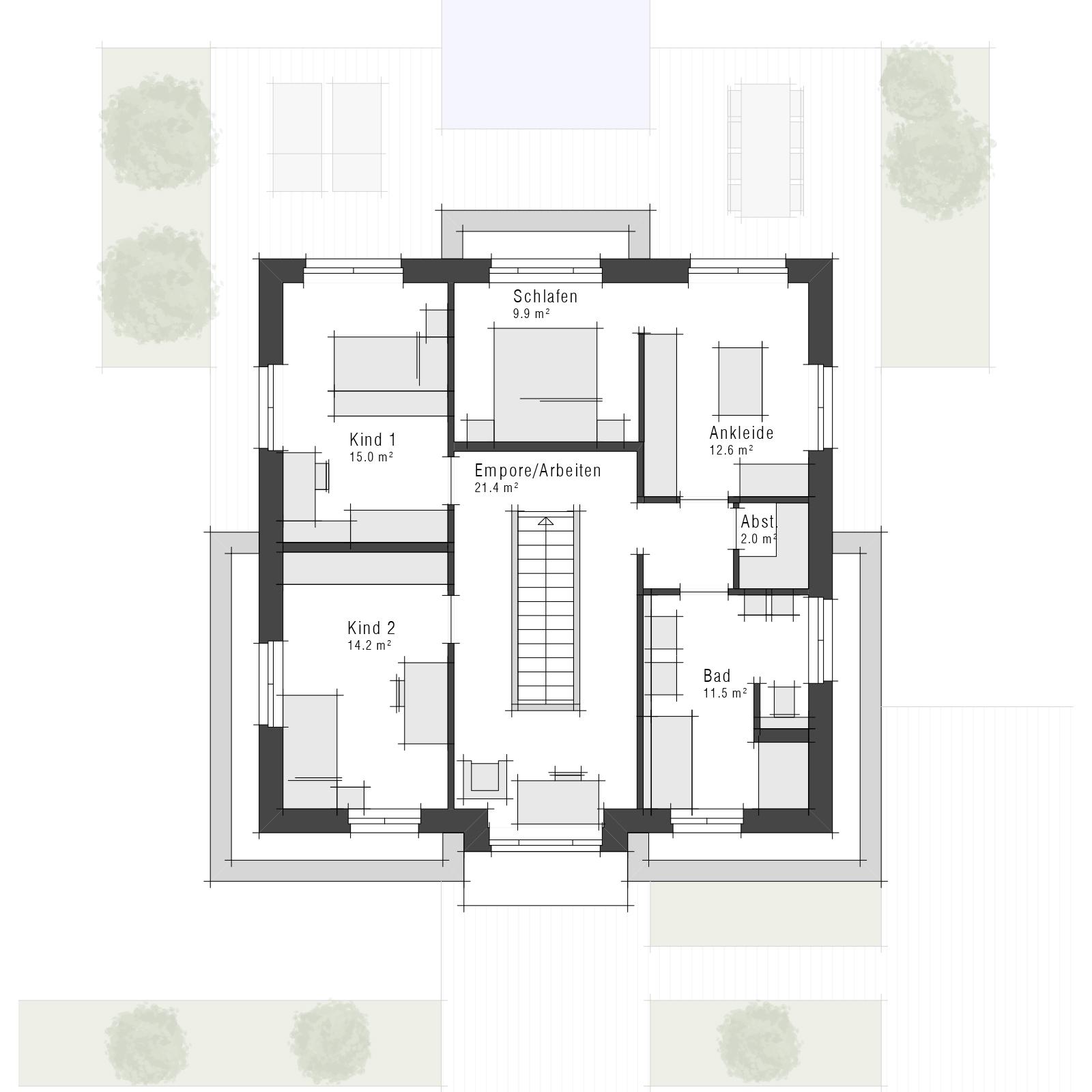 Grundriss des Obergeschosses der Stadvilla Edition 800 II von Viebrockhaus