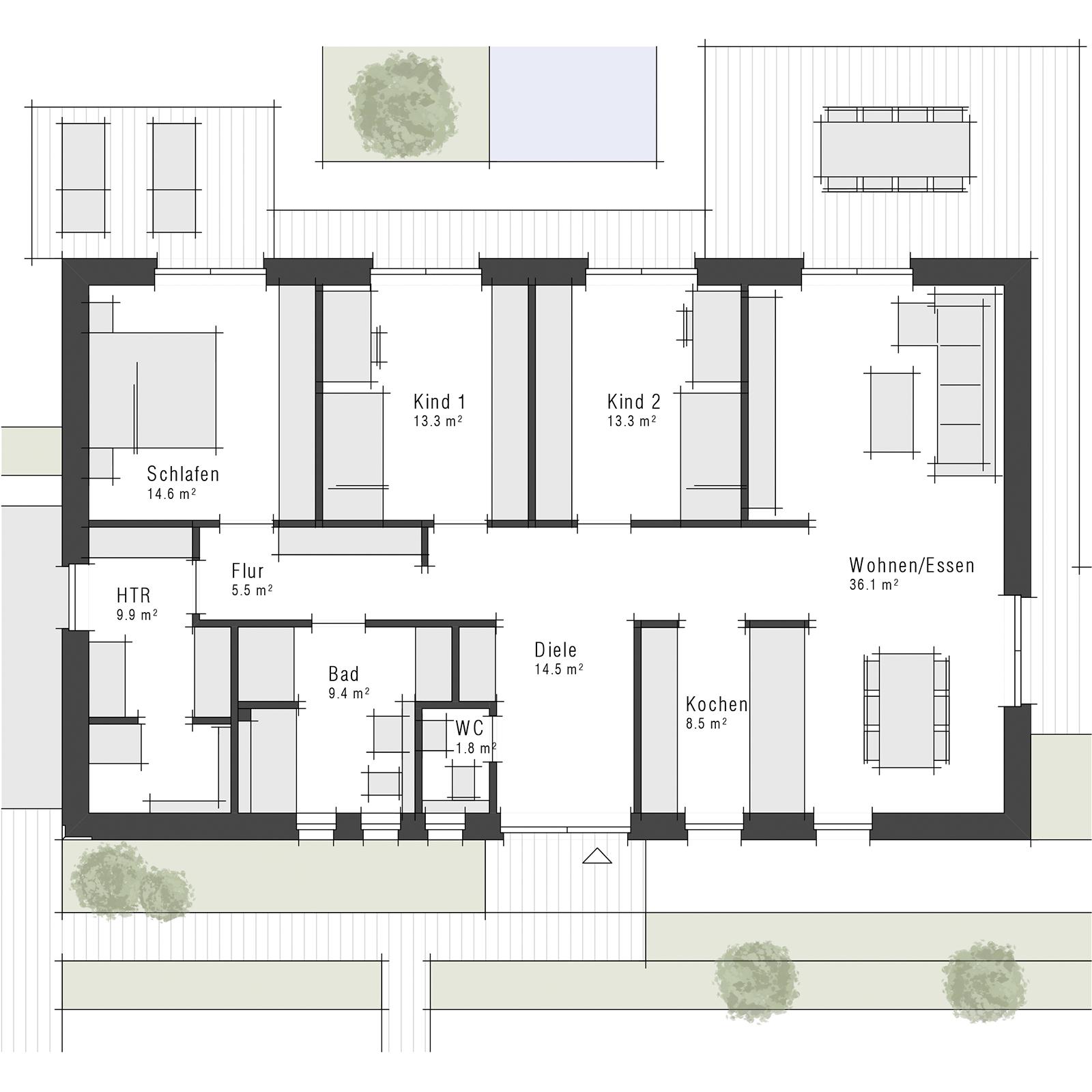 Grundriss des Bungalows V7 B von Viebrockhaus