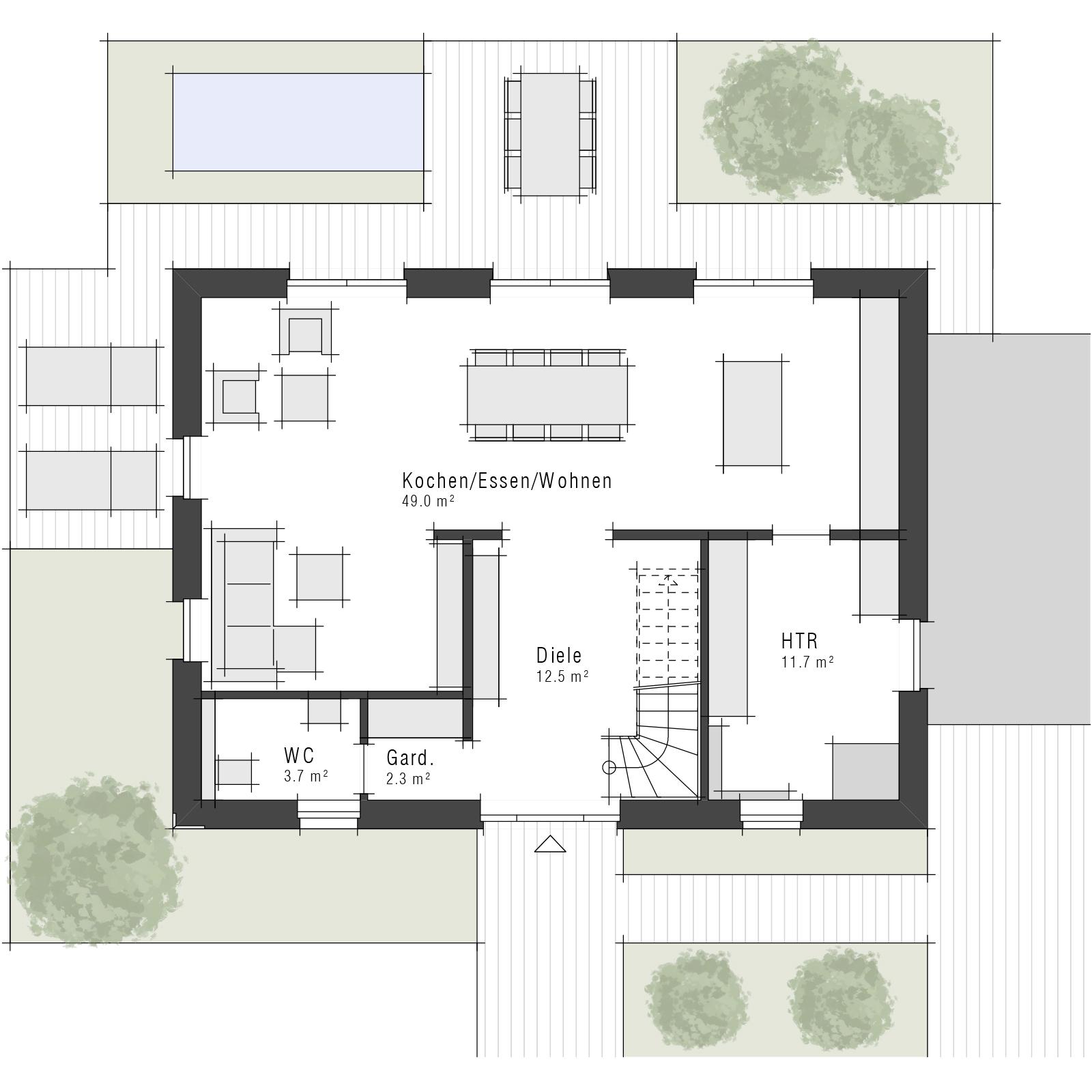 Grundriss des Erdgeschosses der Stadvilla V9 II von Viebrockhaus