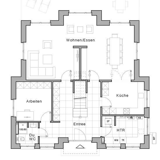 Grundriss des Erdgeschosses der Stadvilla Edition 800 II von Viebrockhaus