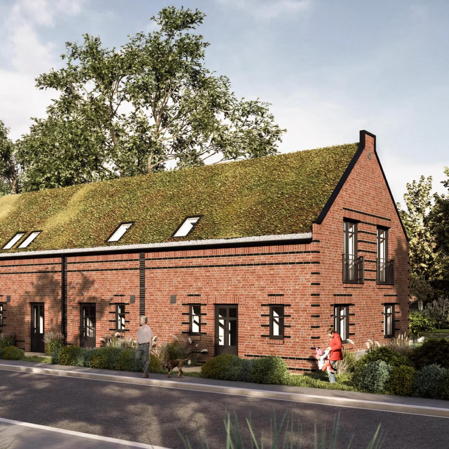 Kompaktes Power Townhouse mit Gründach und 5 Wohneinheiten.