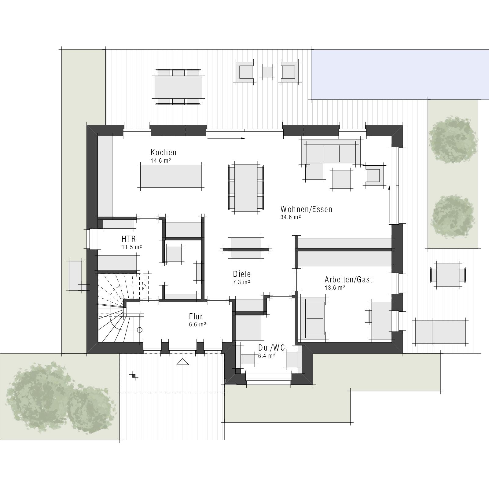 Grundriss des Erdgeschosses des Einfamilienhauses Edition 400 von Viebrockhaus